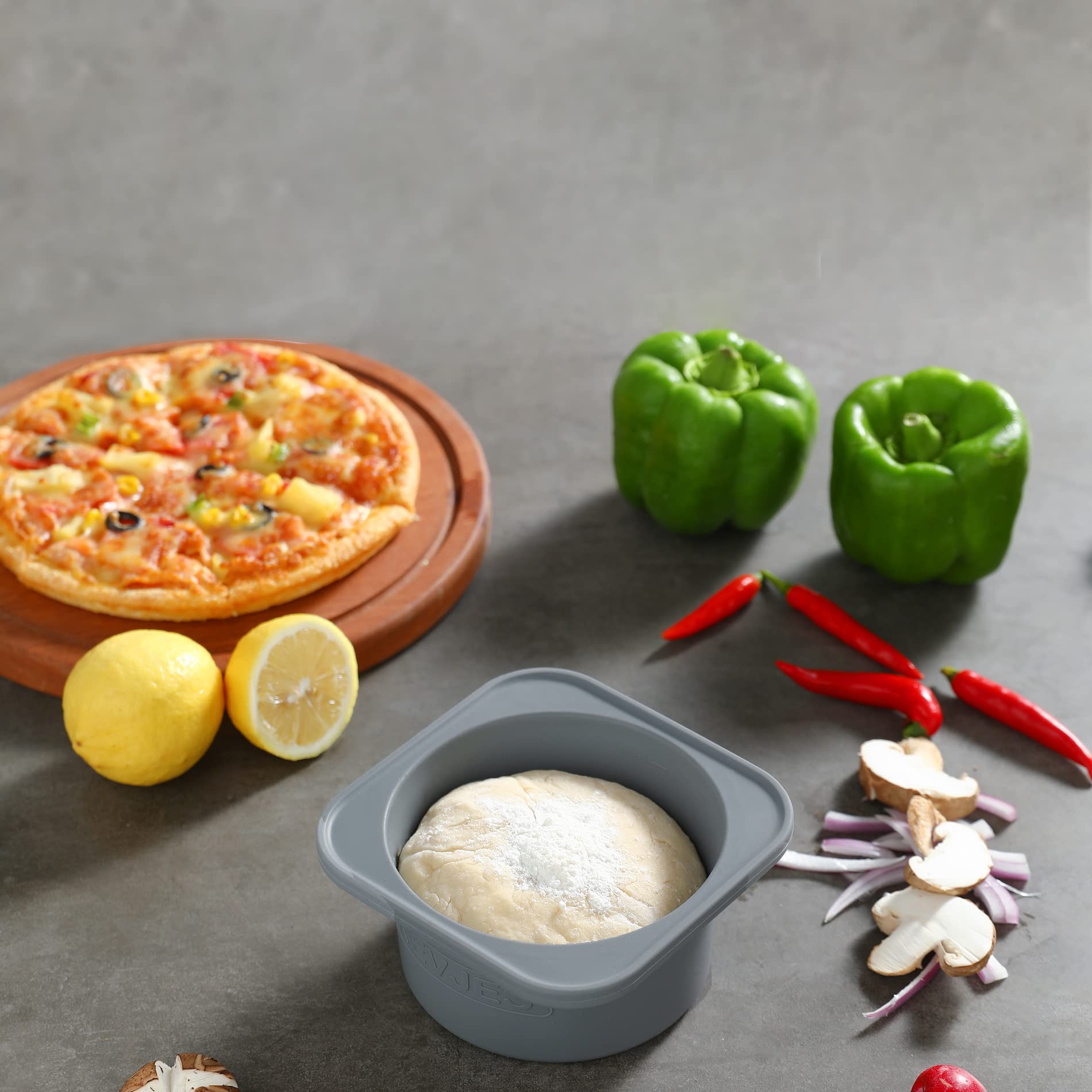 Kevjes Stackable Silicone Artisan Pizza Dough Proofing Proving Containers With Lids-2/3/4/5 Pack-500Ml Portion (Spacegrey, 3 Pac