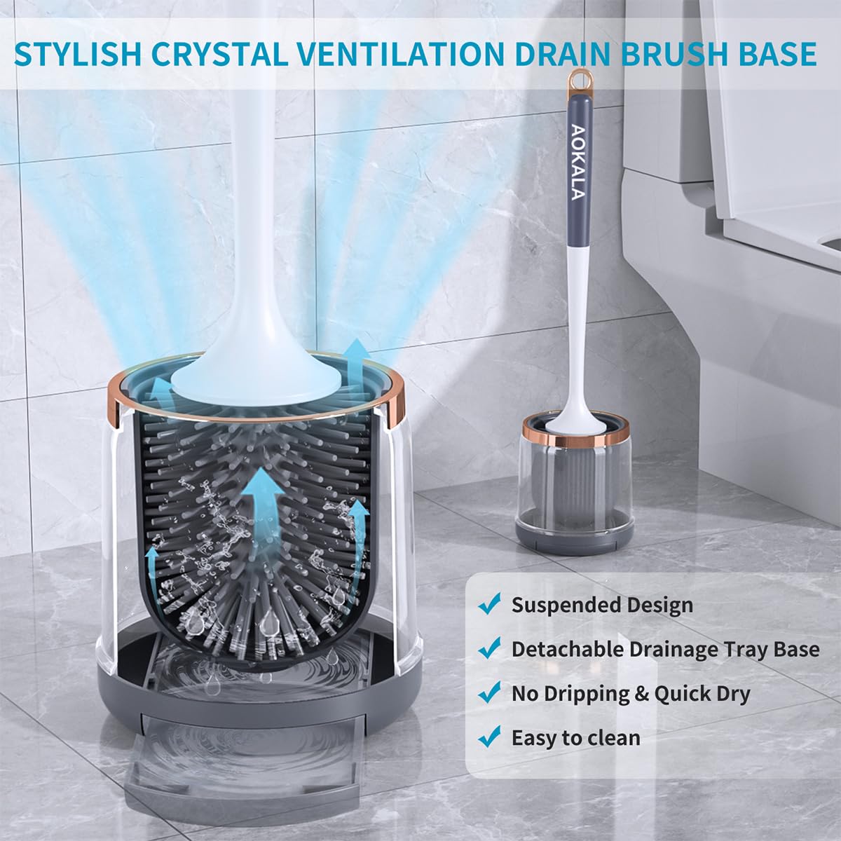 Aokala Silicone Toilet Brush Set, 2 Pack Toilet Bowl Brush And Holder With Tweezers Long Handle, Toilet Cleaner Brush For Bathro