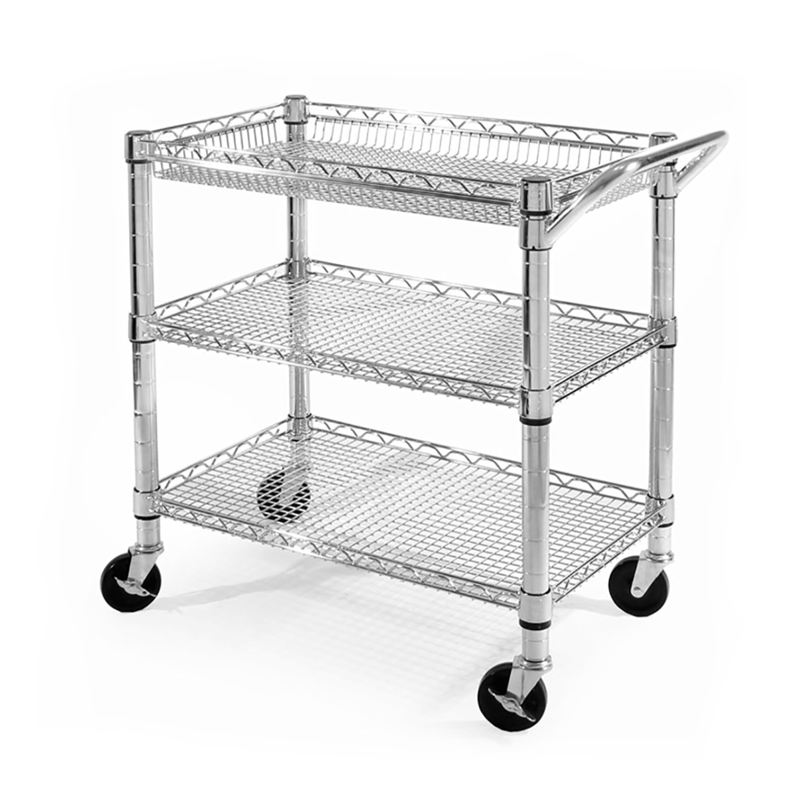 Seville Classics Ultradurable Nsf Commercial Heavy Duty Metal Rolling Utility Cart, W/ Steel Shelves, Handle Bar For Restaurant,