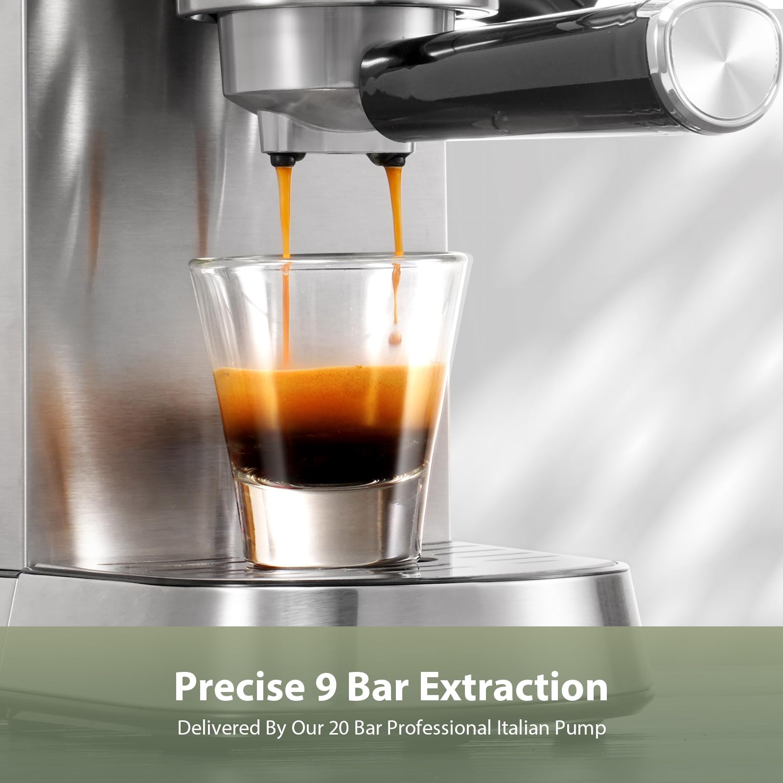 Gevi 20 Bar Espresso Maker with Milk Frother, Stainless Steel, 12.3"D x 5.5"W x 12"H, Compact Cappuccino Machine, Sterling Silver