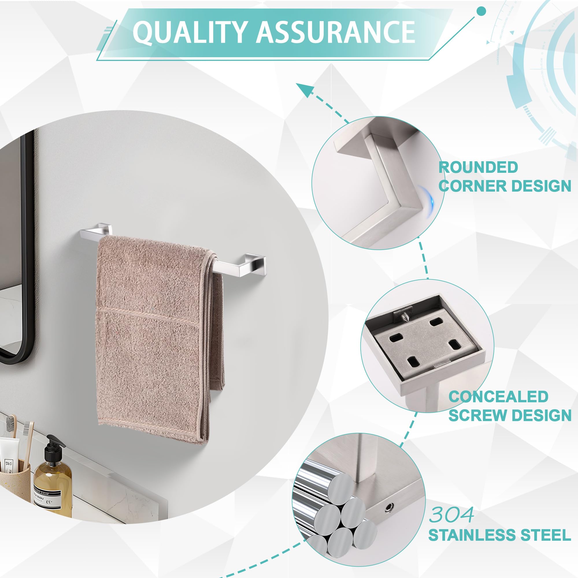 Lanc 24 Inche Bath Towel Bars Brushed Nickel Bathroom Towel Rail Square Towel Racks Kitchen Towel Holders Stainless Steel Towel