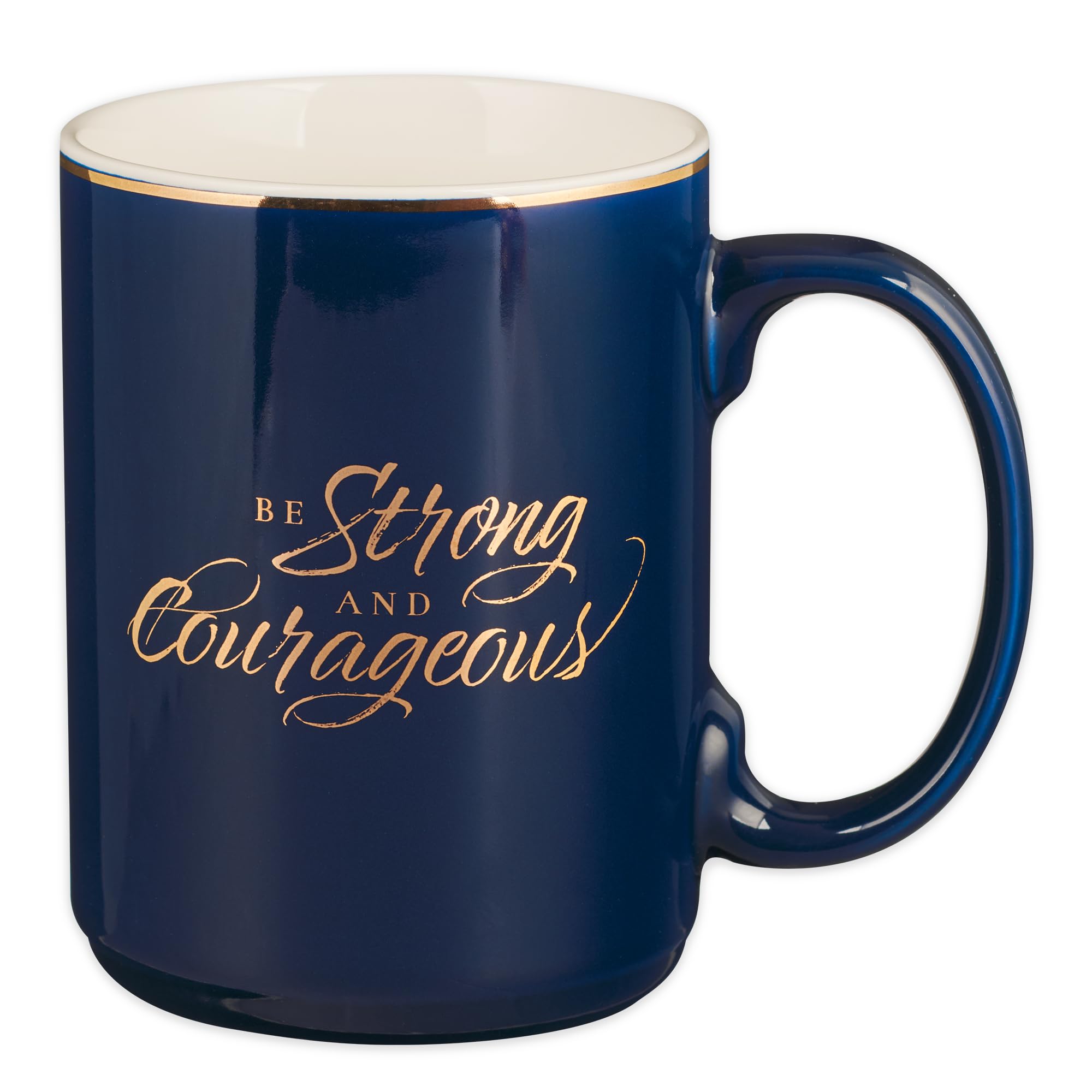 Christian Art Gifts Large Coffee & Tea Inspirational Scripture Mug for Men: Strong & Courageous - Encouraging Bible Verse Drinkw