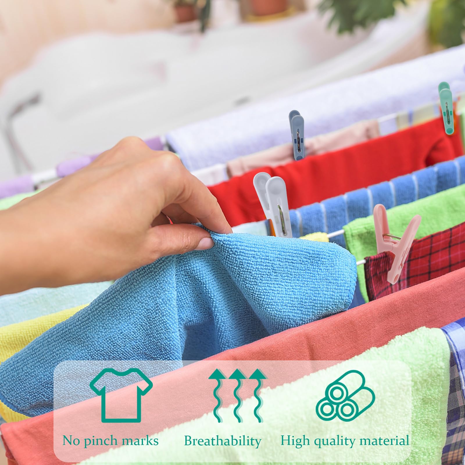 Plastic Clothes Pins Laundry Clips 56 Pcs Colorful Clothespins 2 inch Small Clothes Pin with Clothespin Bag Clothespins for Hanging Clothes 4 Colors Cloths Pins Drying Line Pegs for Kitchen