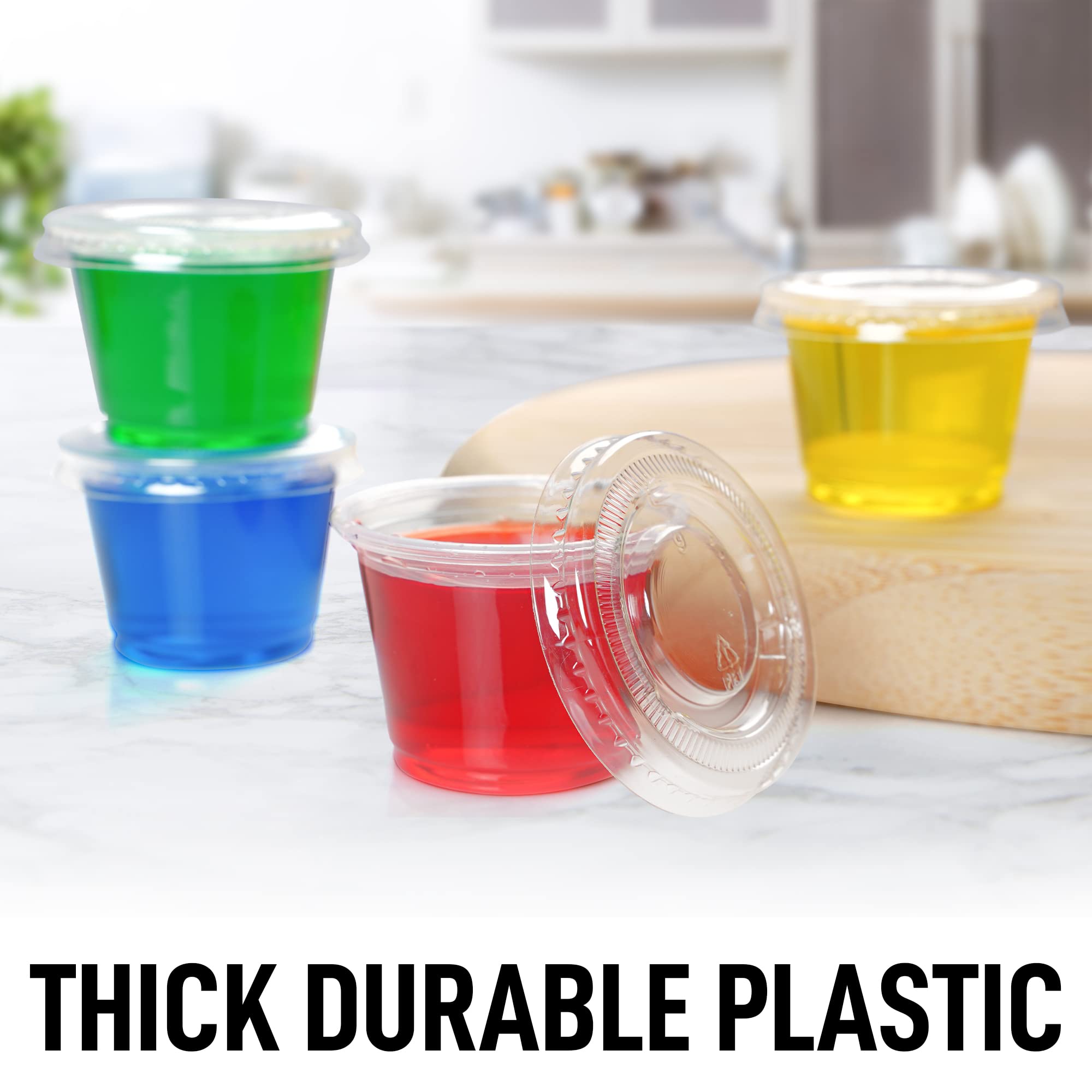 Simple Craft (1 Ounce, 50 Cups Clear Halloween Jello Shot Cups With Lids - Plastic Portion Cups - Condiment Containers - Disposa