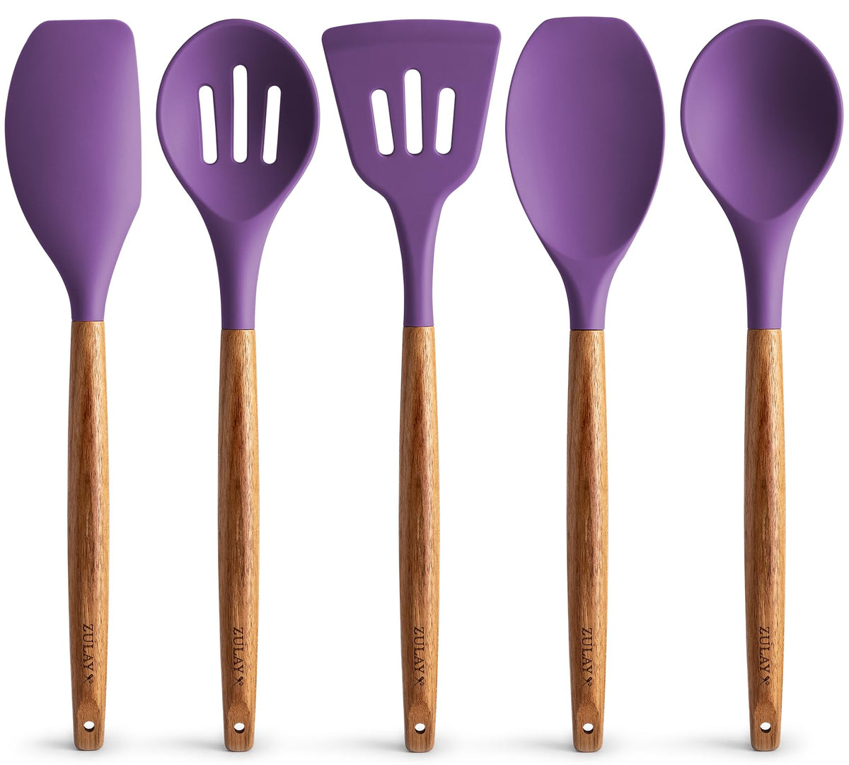 Zulay Kitchen Utensils Set Non-Stick Silicone Cooking Utensils Set With Authentic Acacia Wood Handles - 5 Piece Silicone Utensil