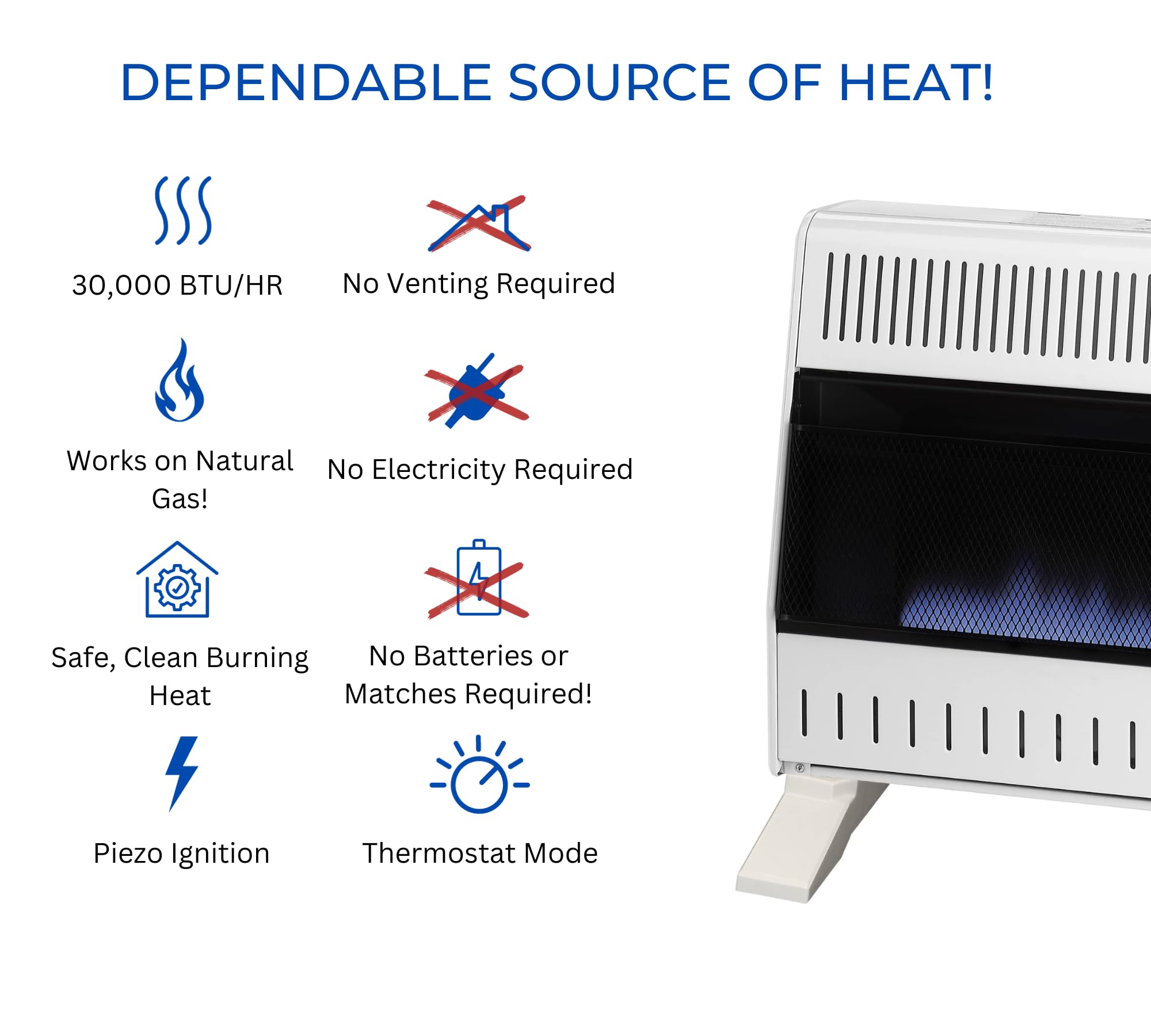 Procom Mn300Tba-B Ventless Natural Gas Blue Flame Space Heater With Thermostat Control For Home And Office Use, 30000 Btu, Heats