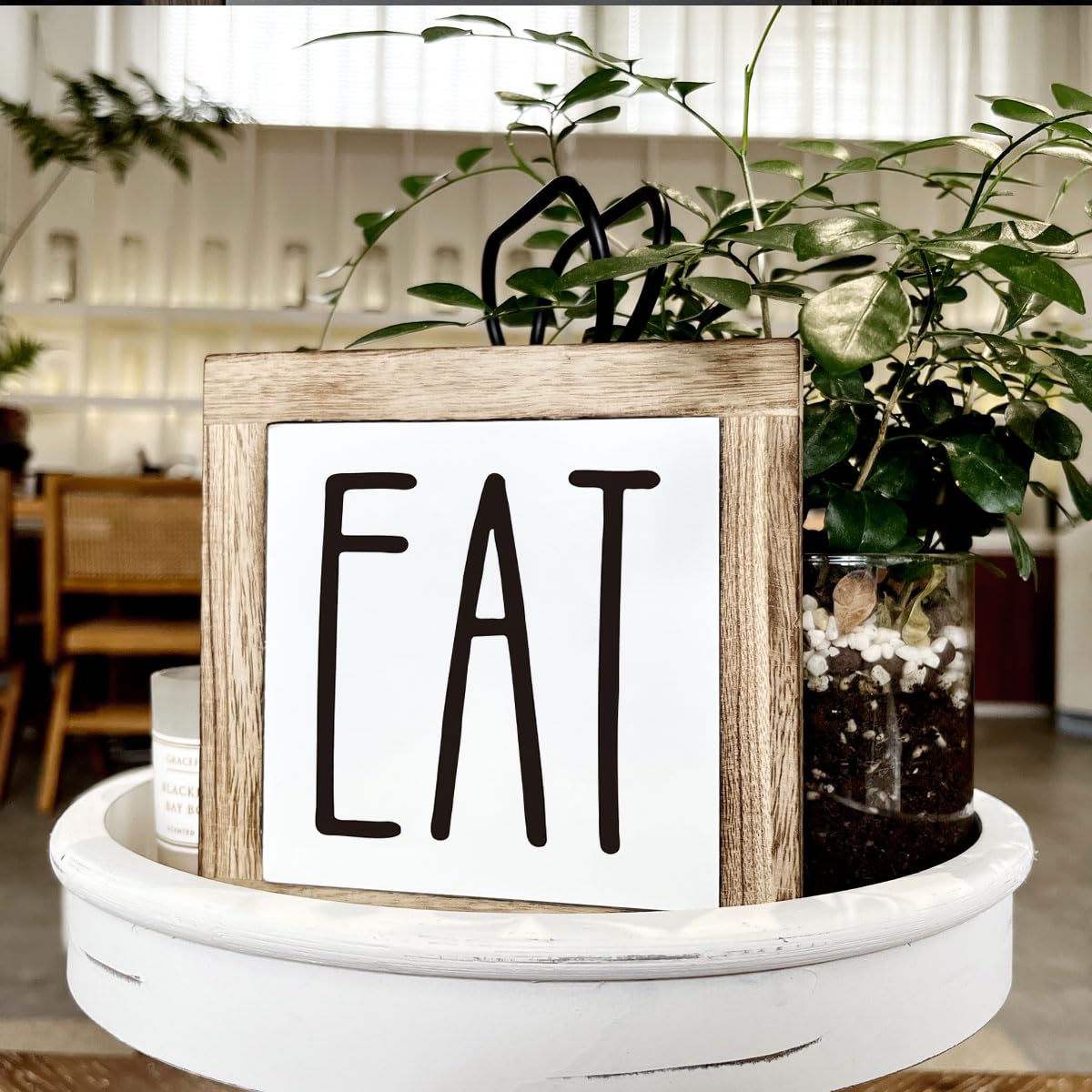 Eat Sign Decor, Wooden Box Signs for Home Decor, Rustic Eat Wood Sign, Farmhouse Kitchen Decoration for Shelf, Kitchen Wooden Bl