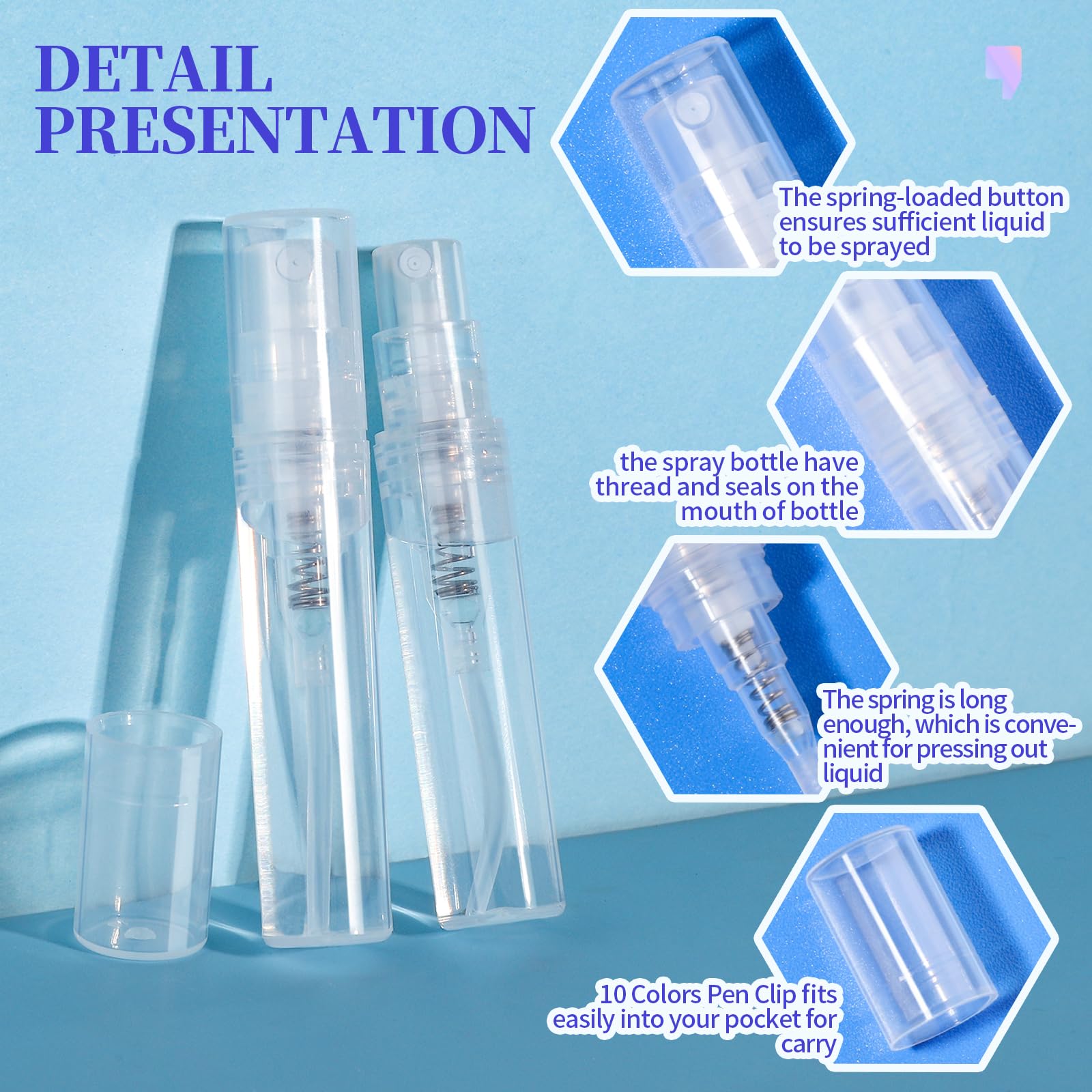 Fandamei 3Ml Mini Spray Bottle, 10 Pack 3Ml Mini Clear Plastic Spray Bottle Empty, Fine Mist Refillable Mini Perfume Bottle, Per