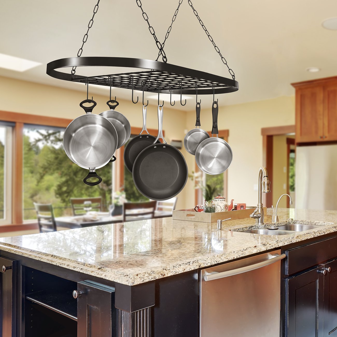 Sorbus Pot And Pan Rack For Ceiling With Hooks - Decorative Oval Mounted Storage Rack - Multi-Purpose Organizer For Home, Restau