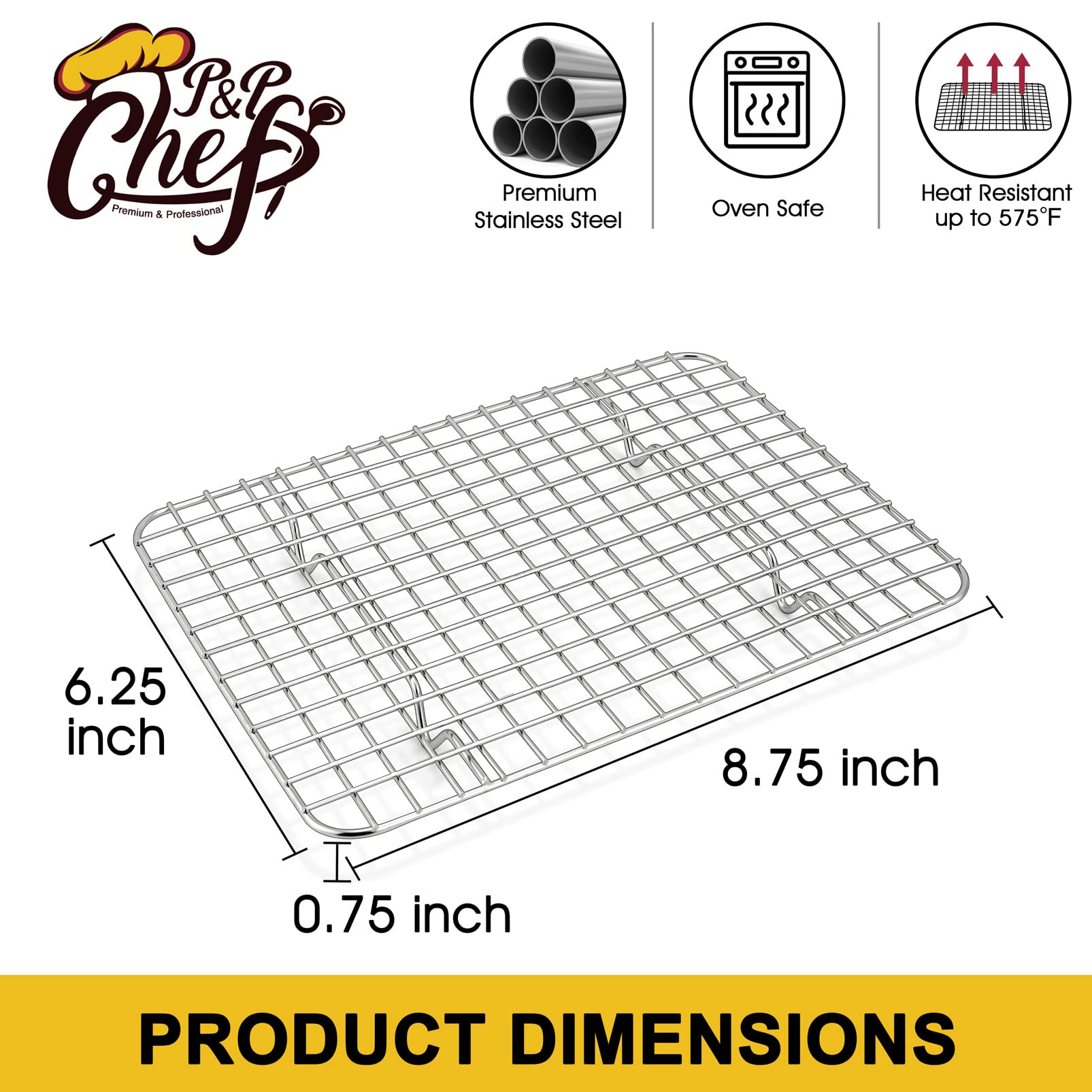 P&P Chef Mini Grid Baking Racks Pack Of 2, Stainless Steel Cooking Rack For Roasting Drying Grilling, 8.75'' X 6.25'' X 0.75'',
