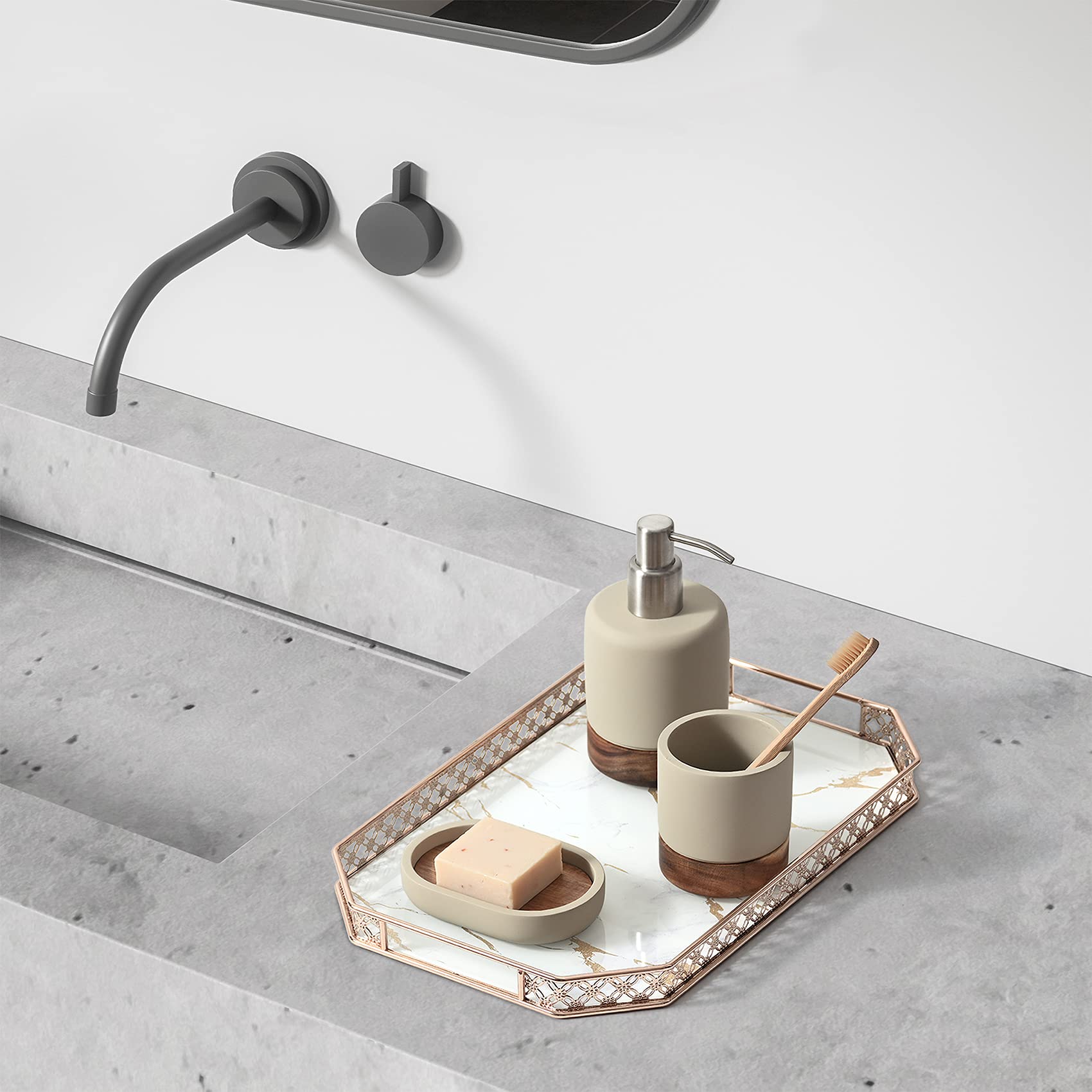 Lunavita Bathroom Accessories Set 3 Piece Bath Ensemble Includes Soap Dispenser, Tumbler, Dish For Decorative Countertop & House