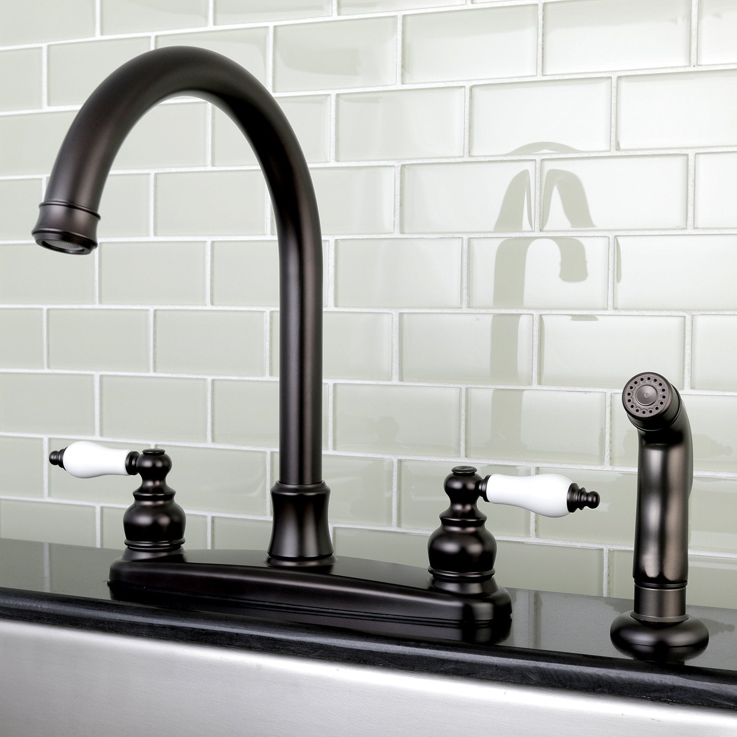Kingston Brass FB7795PLSP Victorian 8-Inch Centerset Kitchen Faucet with Sprayer  Oil Rubbed Bronze