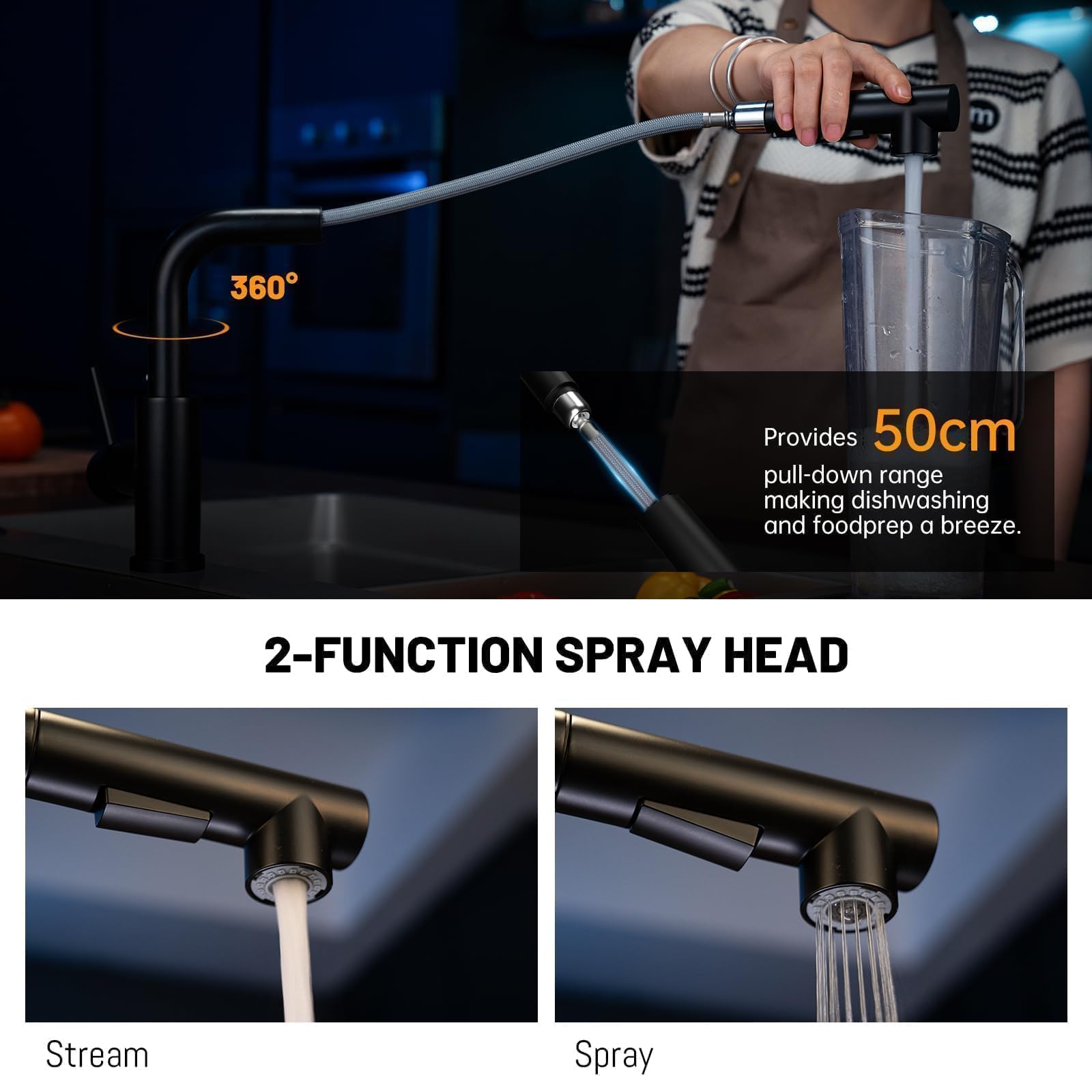 APPASO Black Bar Sink Faucet  Matte Black Kitchen Faucet with Pull-Out Sprayer  Modern Single Handle Bathroom Utility Faucet  Pull Down Spray Small Faucet for RV Camper Outdoor Restroom