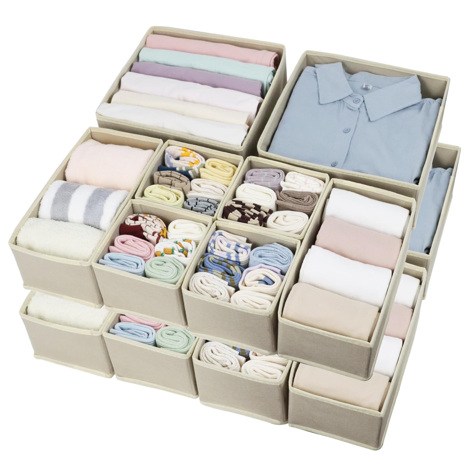 Fordonral 16 Pcs Drawer Organizer,Fabric Closet Organizer and Storage Baskets,Foldable Drawer Divider for Clothing,Sock,Ties,Und