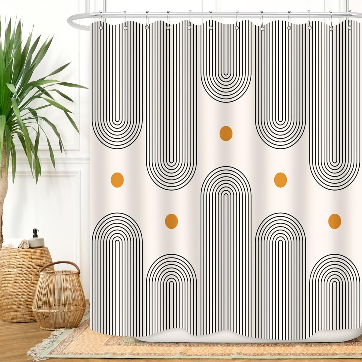 Zxmbf Mid Century Shower Curtain Boho Minimalist Abstract Arch Sun Simple Lines Geometric Modern Beige Bathroom Decor Waterproof