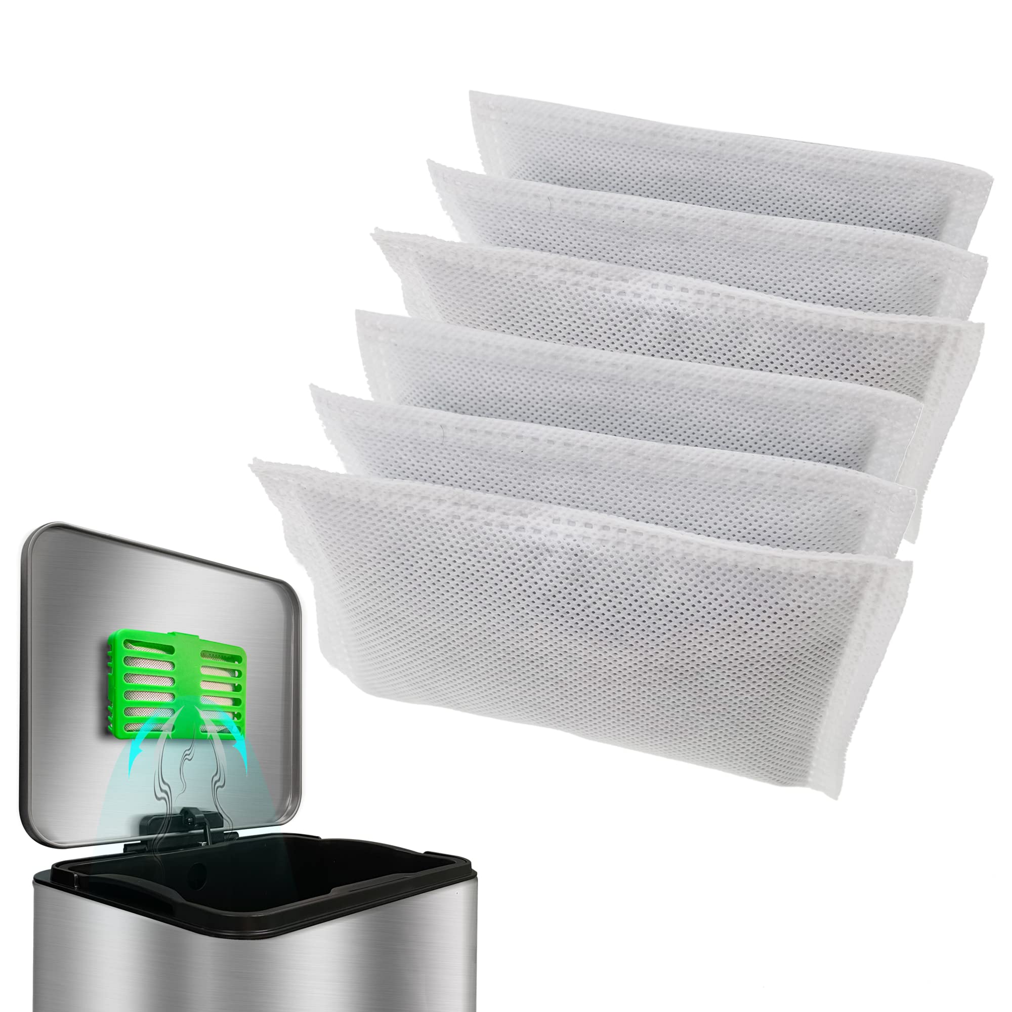 ShuRex Trash Can Deodorizer Kit - Activated Carbon Odor Eliminator, 6 Refill Filters for Large Cans, White