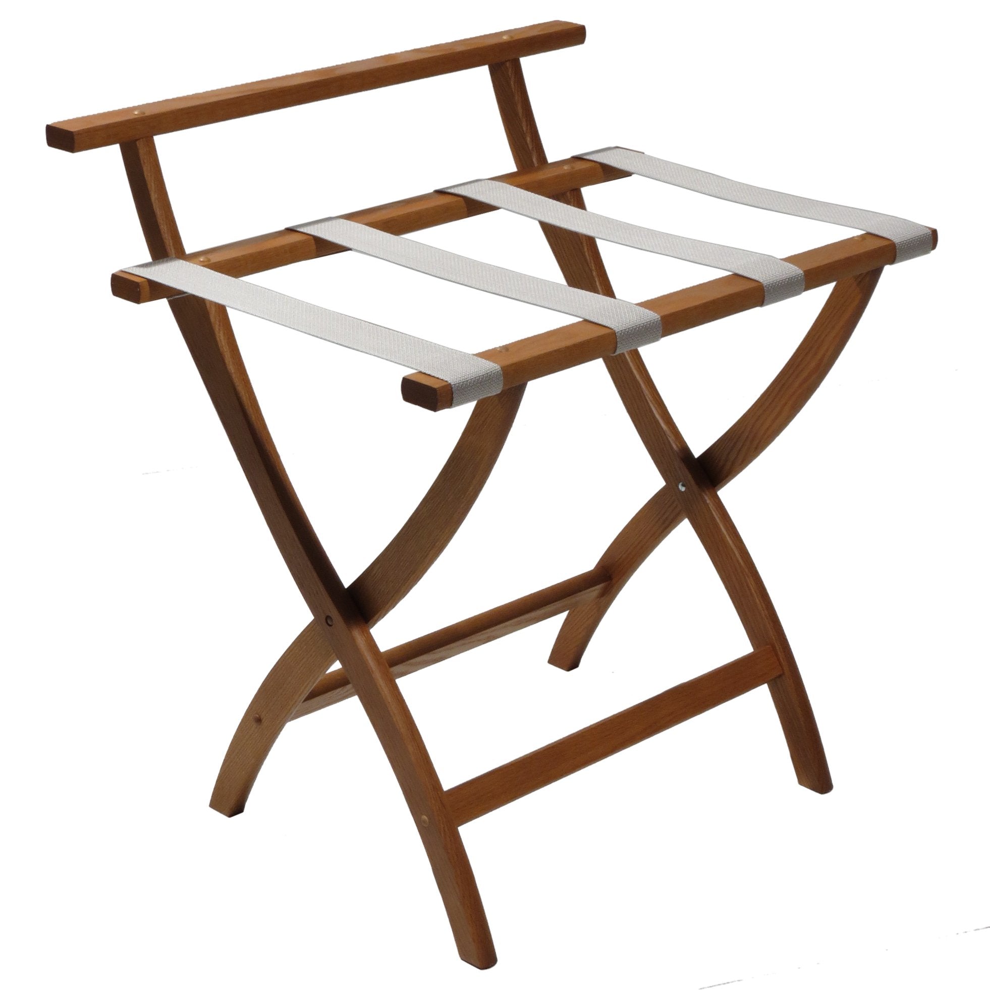 Wooden Mallet WallSaver Luggage Rack  Silver Straps  Medium Oak