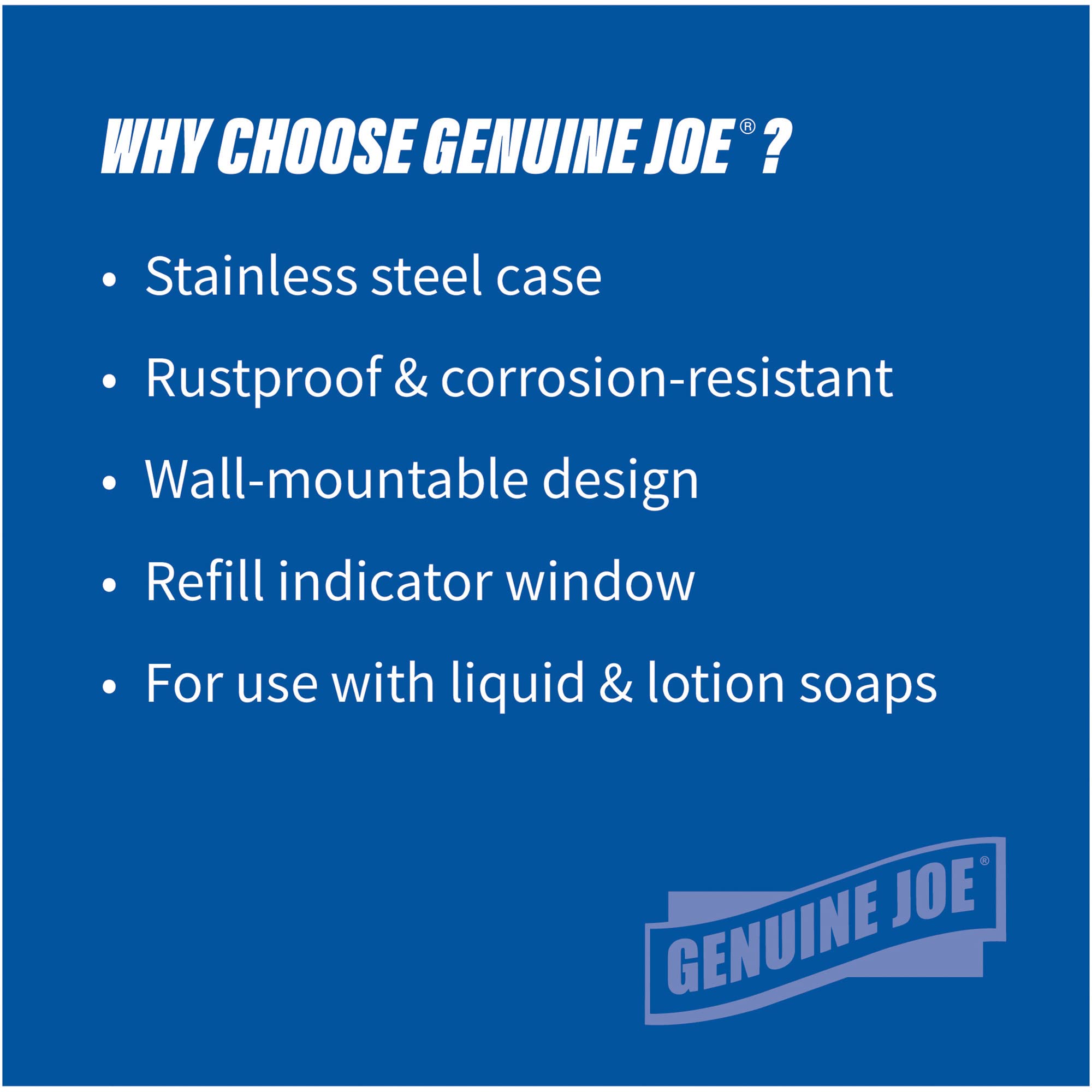 Genuine Joe 02201 Soap Dispenser, Holds 31.5Oz., Stainless Steel