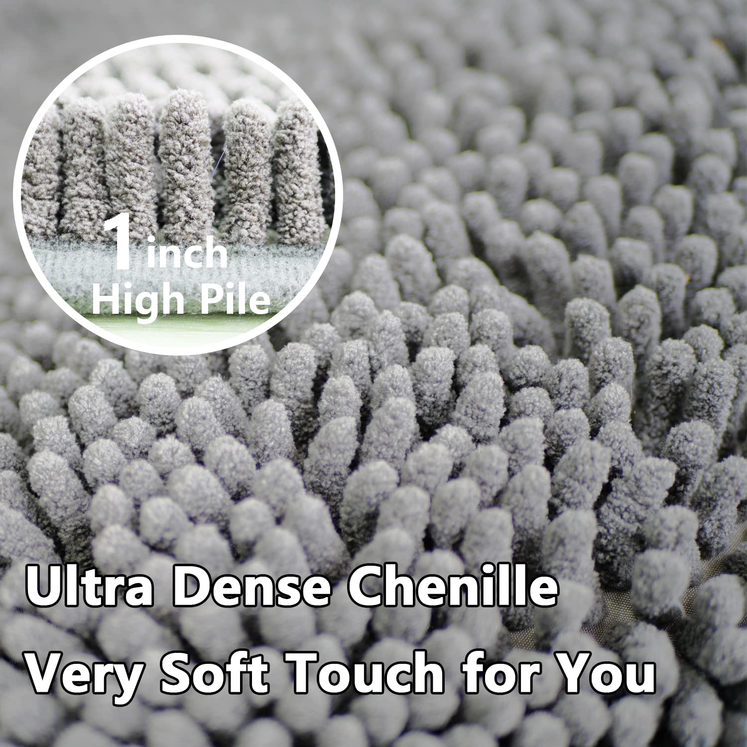 Bathroom Rugs Sets 3 Piece Extra Soft and Absorbent Shag Chenille bathroom Rugs Set  Machine Washable Bathroom Rug Set  Strong PVC Non-Slip Underside  Plush Bathroom Rug Sets 3 Piece (Light Grey)