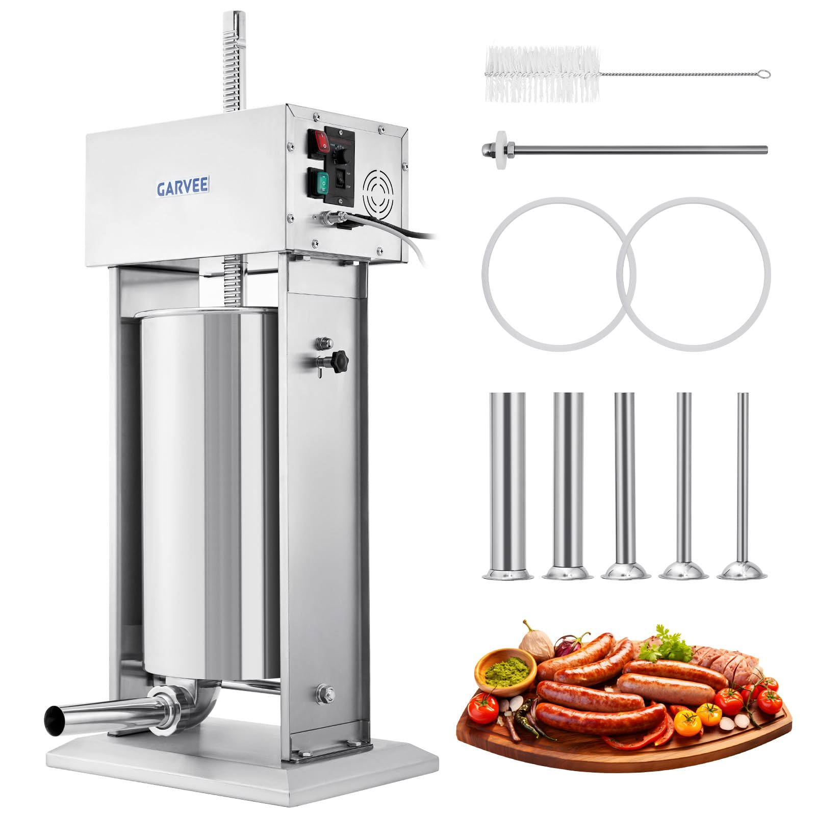 GarveeTech 25L Electric Sausage Stuffer with Stepless Speed Control & Foot Pedal - 304 Stainless Steel Sausage Stuffer Machine I