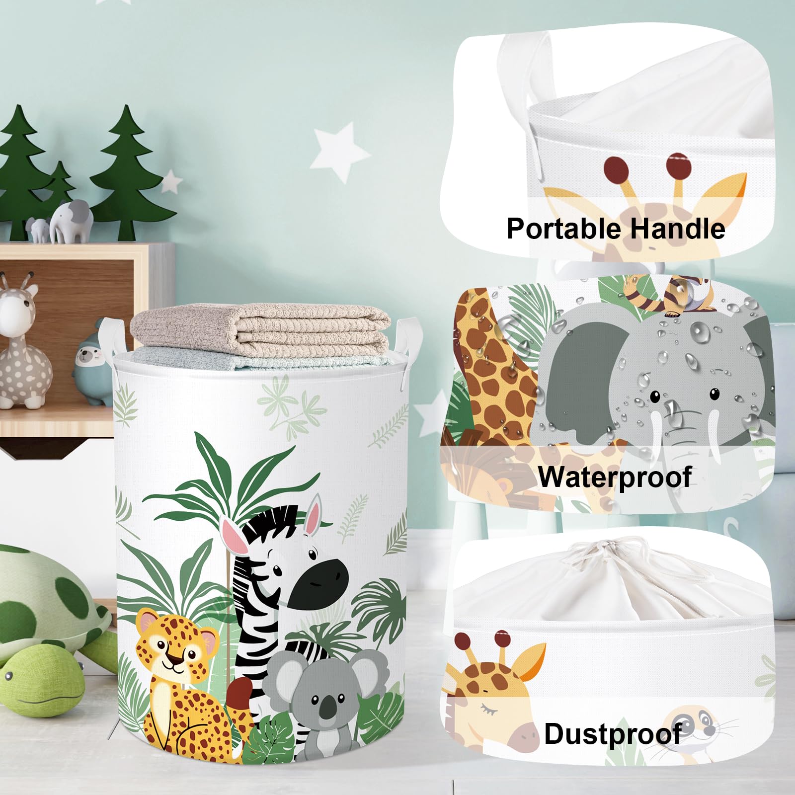 Huumonss Tropical Animals Baby Laundry Hamper Collapsible Clothes Kid Storage Basket Giraffe Elephant Large Boys Girls Gift Toy