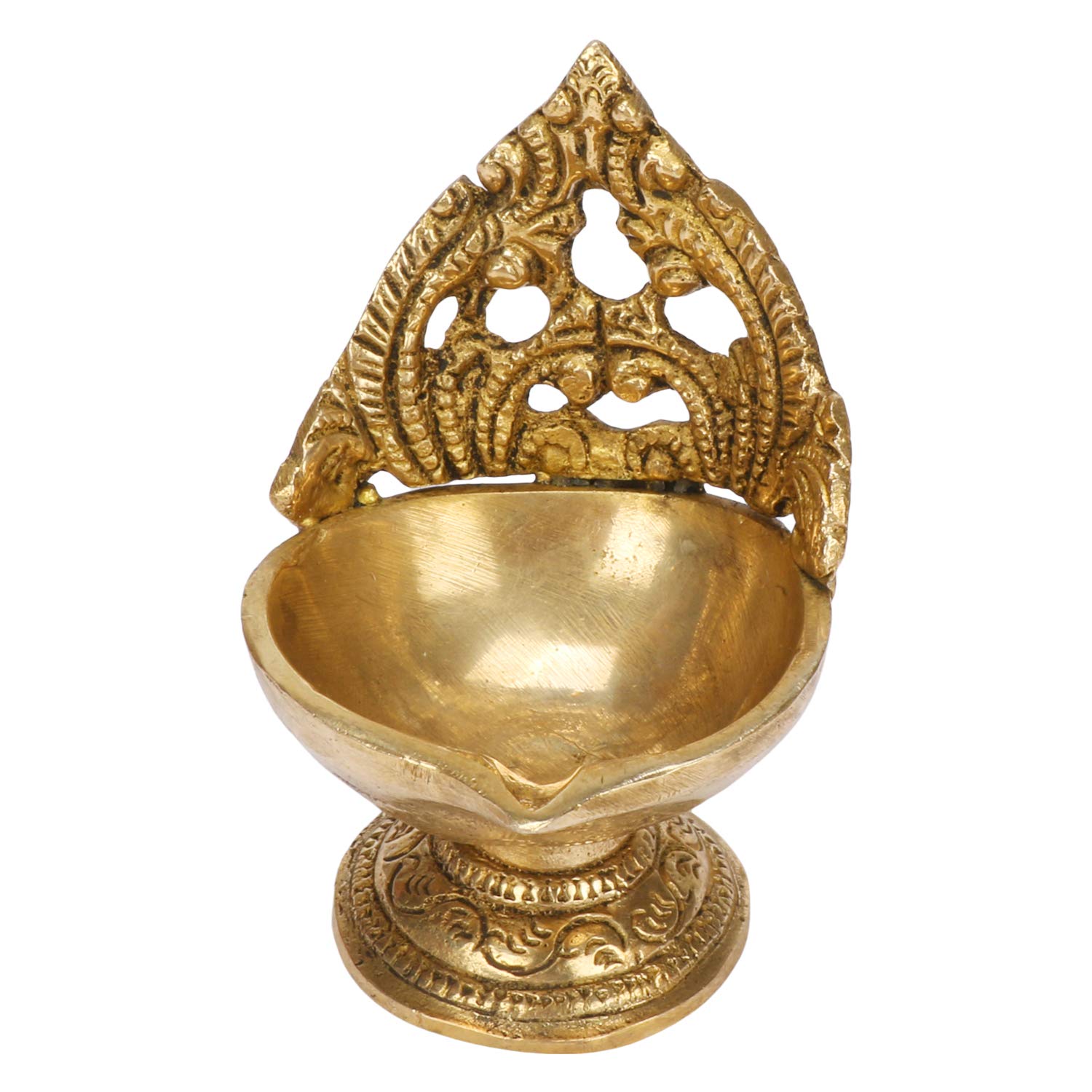 Kartique Brass Handmade Oil Diya with Stand (Gold_3 Inch X 3 Inch X 4 Inch), Standard (MNKBDIYA300GM4K2)
