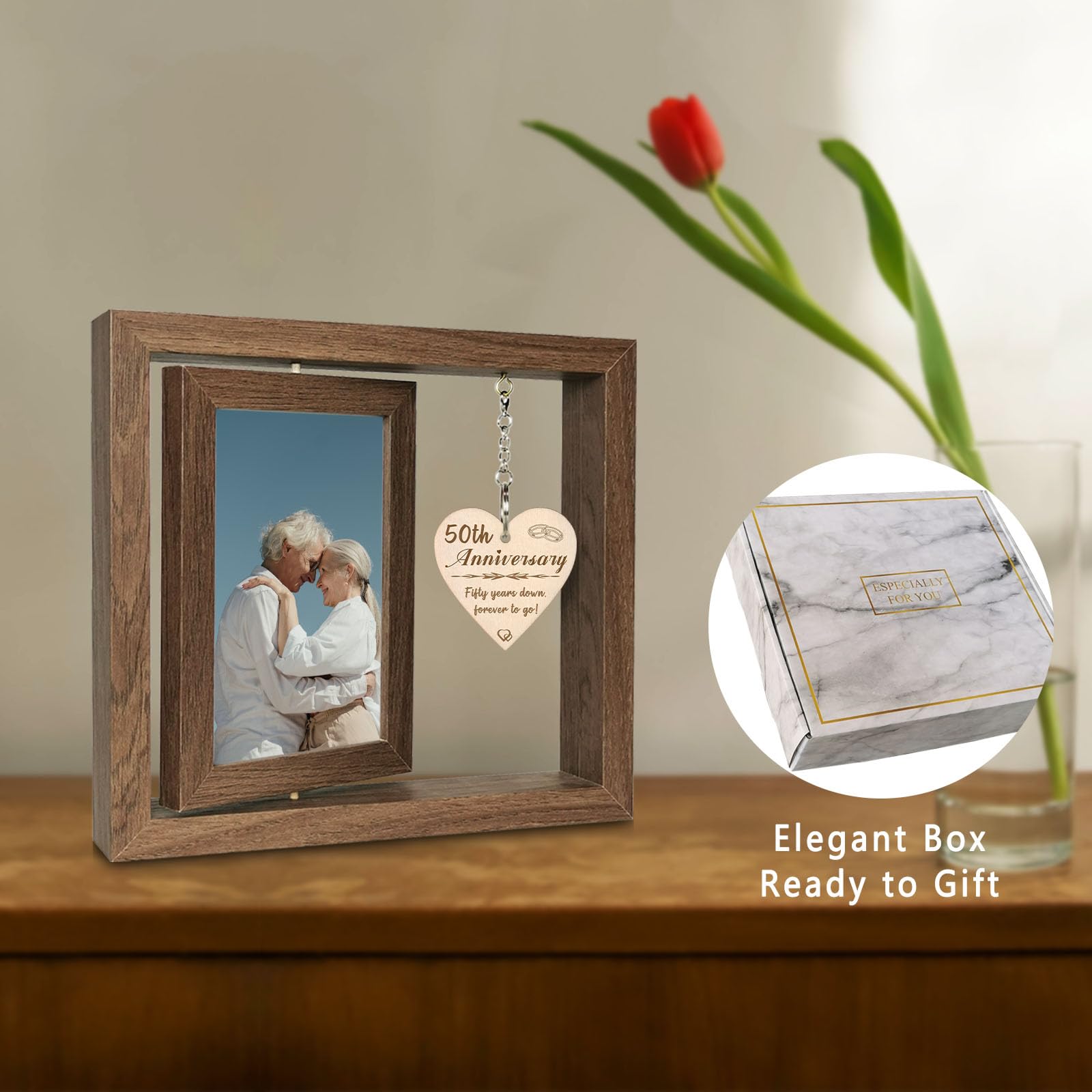 EYITUPC 50th Wedding Anniversary Picture Frame Gifts, 50th Anniversary Frame for Couple Parents (Display Two 4x6)