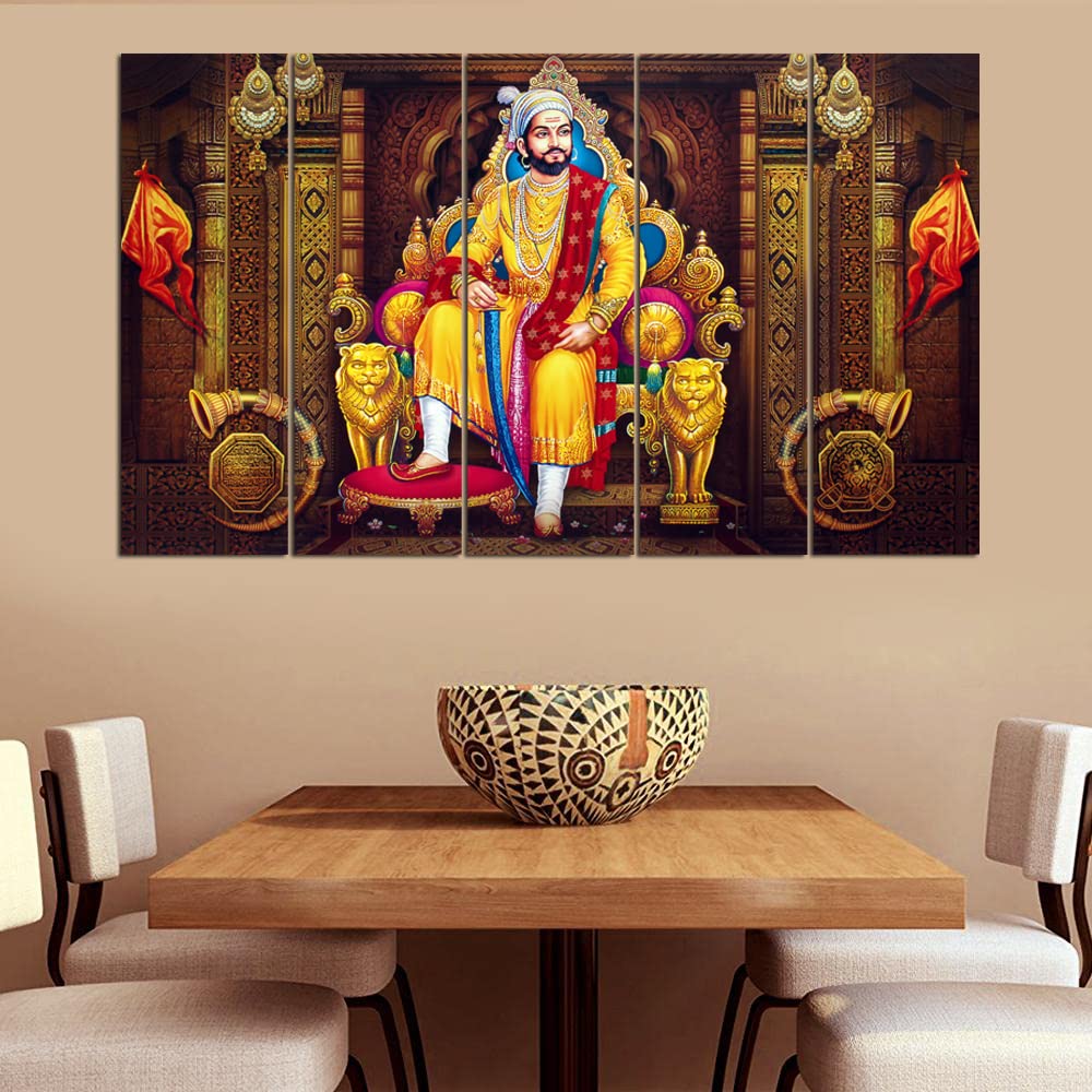 Maxstone Improve Your Place Nylon Chhatrapati Shivaji Maharaj Wall Painting With Multiple Frame (Multicolour , 30X50 Inch , Larg