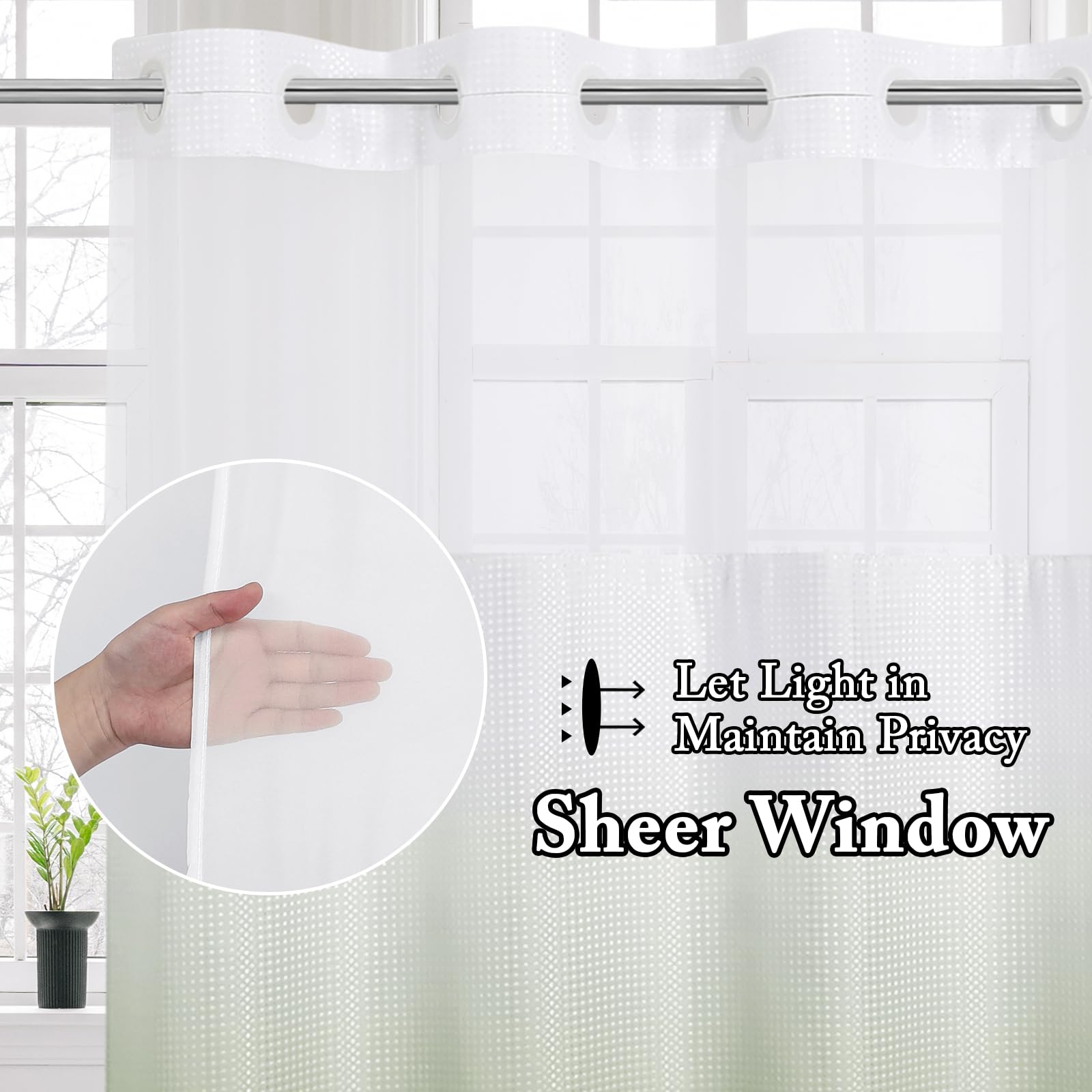 Gibelle No Hook Waffle Weave Shower Curtain With Snap-In Fabric Liner Set For Bathroom, Hotel Style With Mesh Top Window, Waterp