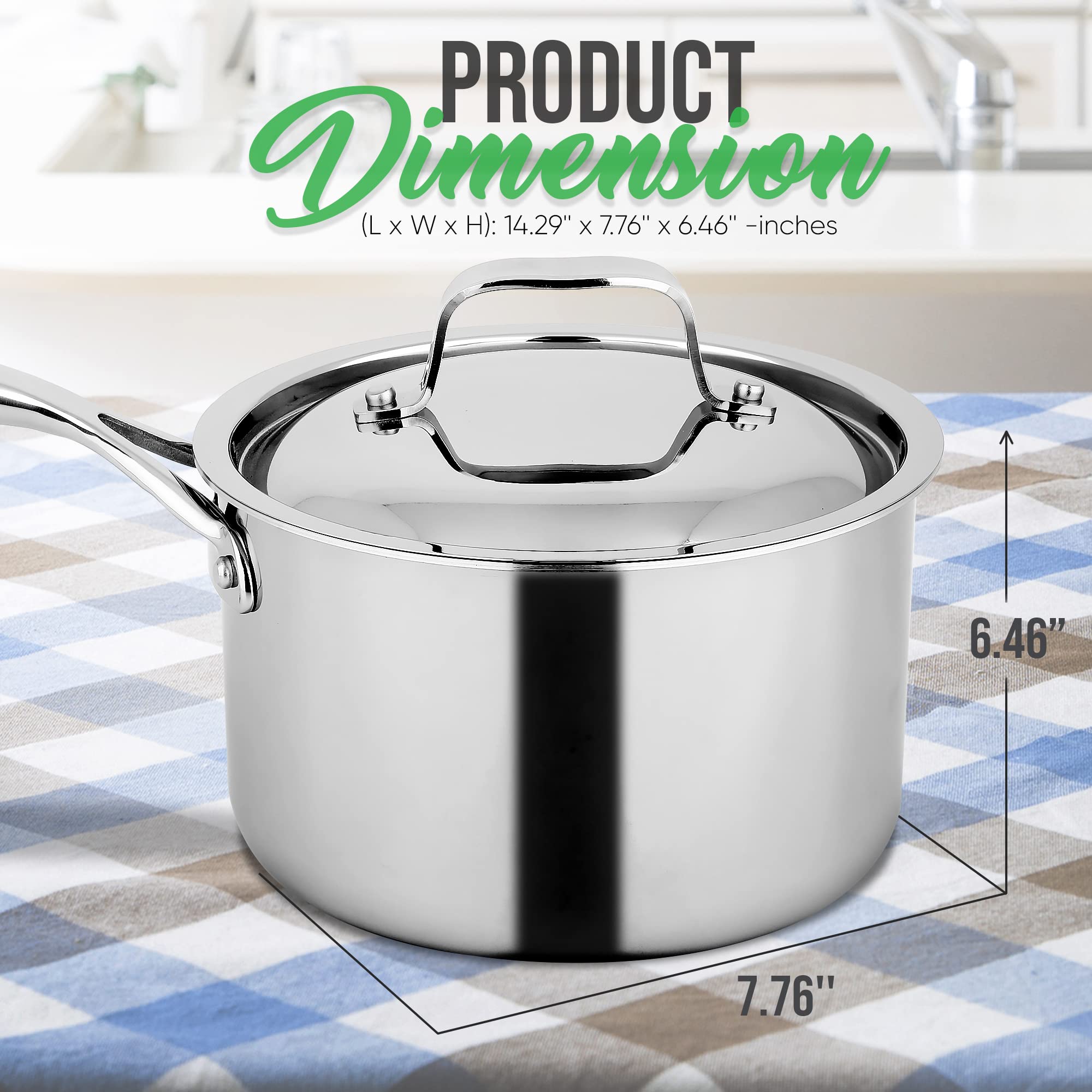 Nutrichef 3-Quart Saucepan With Lid - Pfoa/Pfos Free Stainless Steel Stain-Resistant Sauce Pot Kitchen Cookware W/Satin Interior