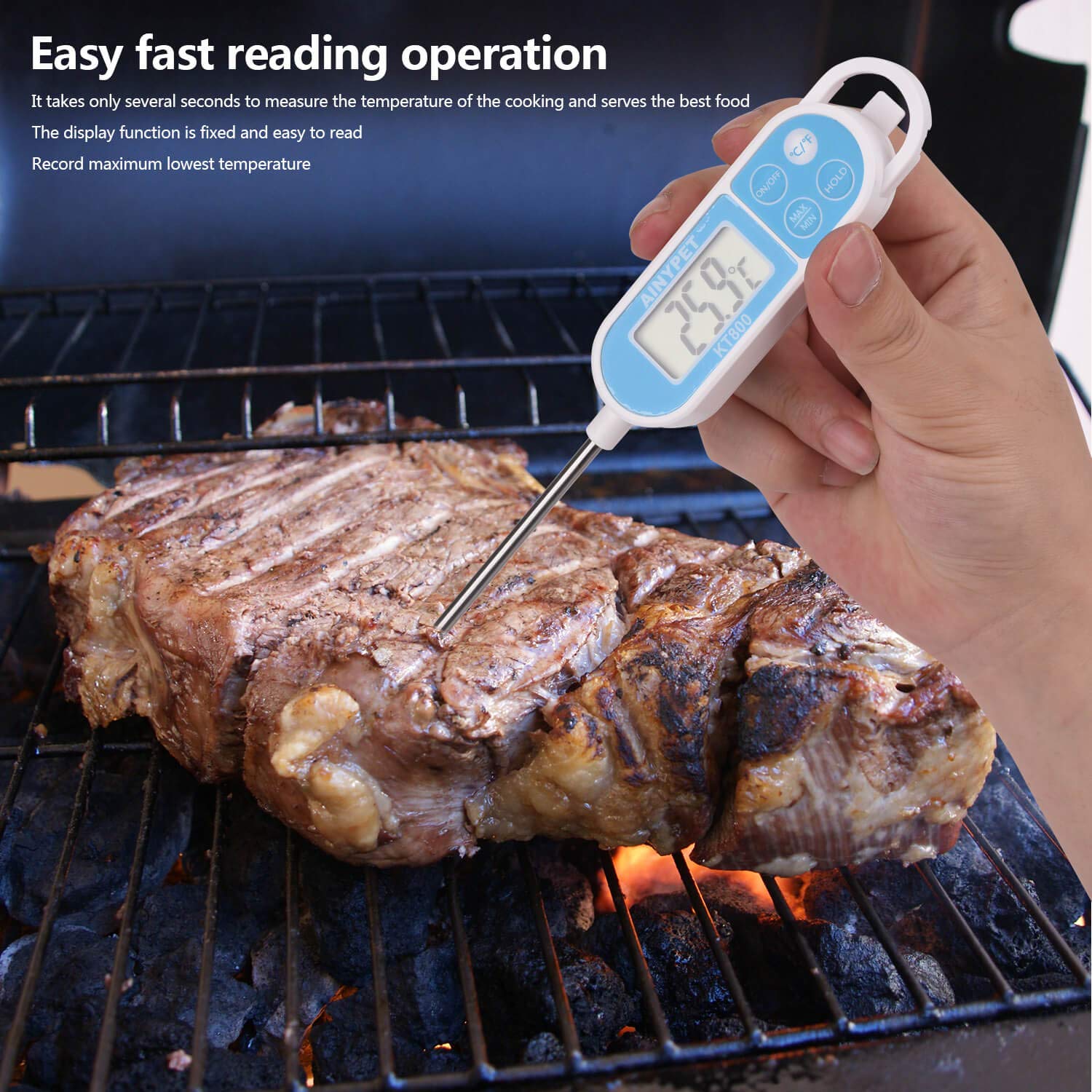 Gxstwu Kt800 Ipx7 Waterproof Meat Thermometer Digital Instant Read Food Thermometer With Minmax Hold Function, 1 Pack, Blue