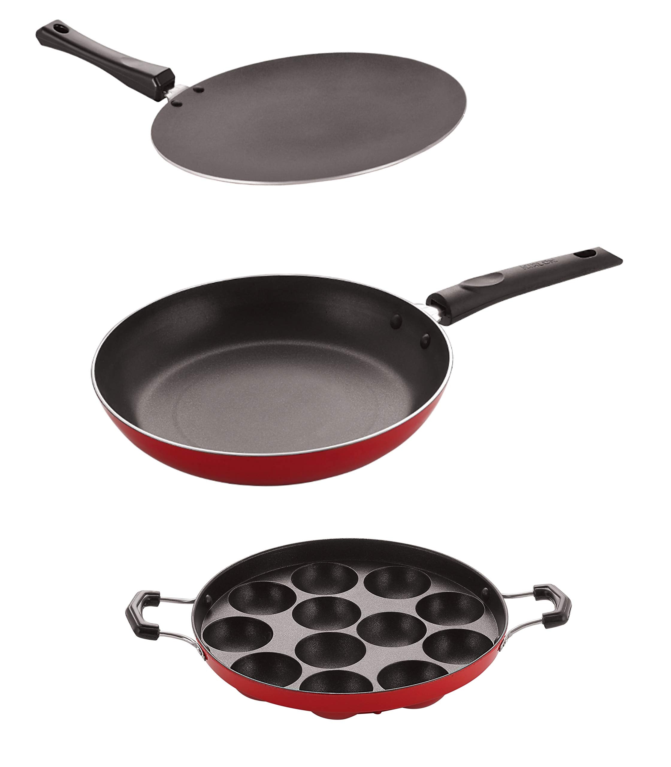 Nirlon NonStick Kitchenware Cooking Utencil Combo Set Of 3 Pieces (2.6Mmct+Appam_Tp24)