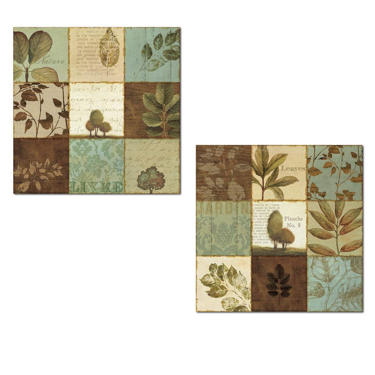 Forest Walk | Beautiful Nature, Trees And Leaf Collage Print Set By Lisa Audit; Two 12X12In Poster Prints