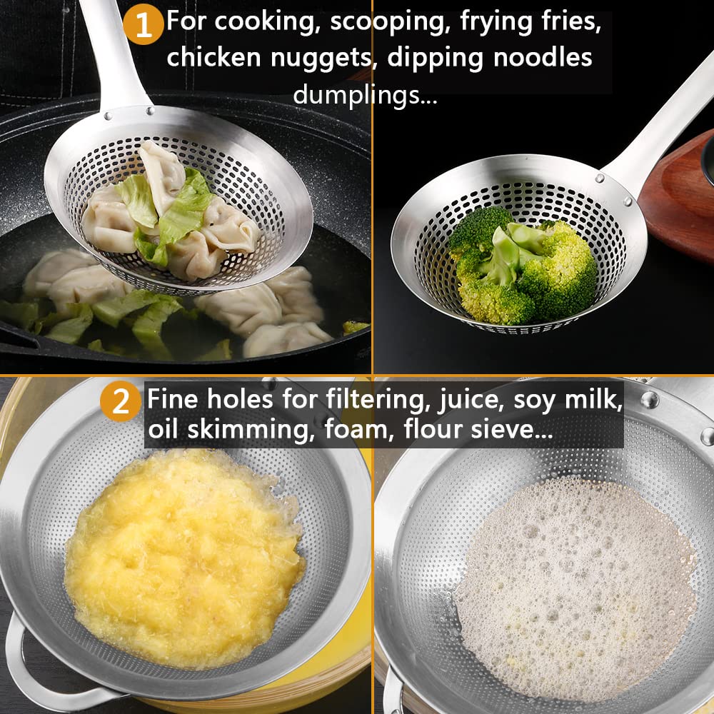 Fine Mesh Stainless Steel Metal With Holesieve Food Strainer Grease Spider Skimmer And With Handle Large Holes Slotted Colander
