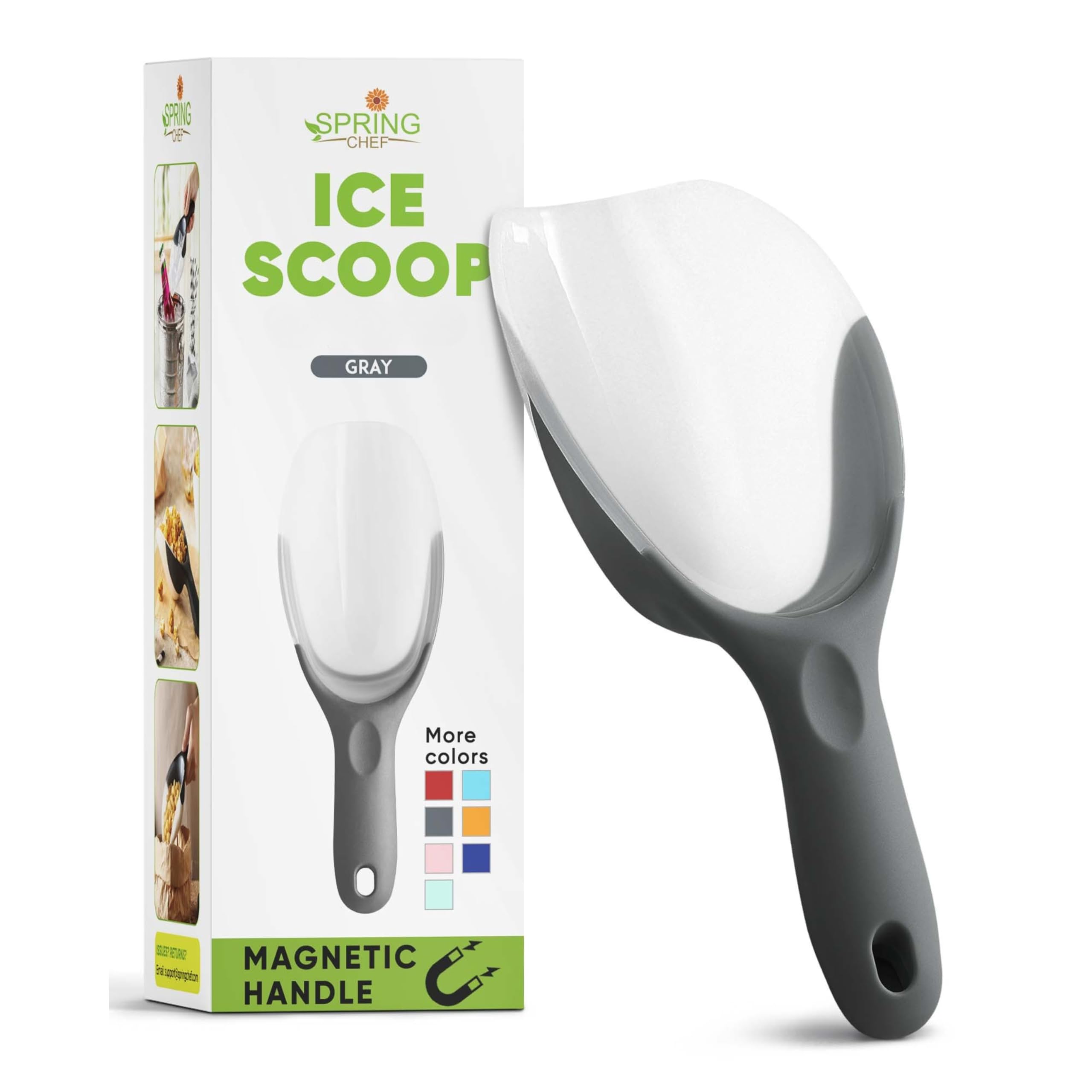 Spring Chef Gray Magnetic Ice Scoop for Freezer - Contoured Translucent Flexi-Plastic Ice Scooper with Comfortable Handle - Flou