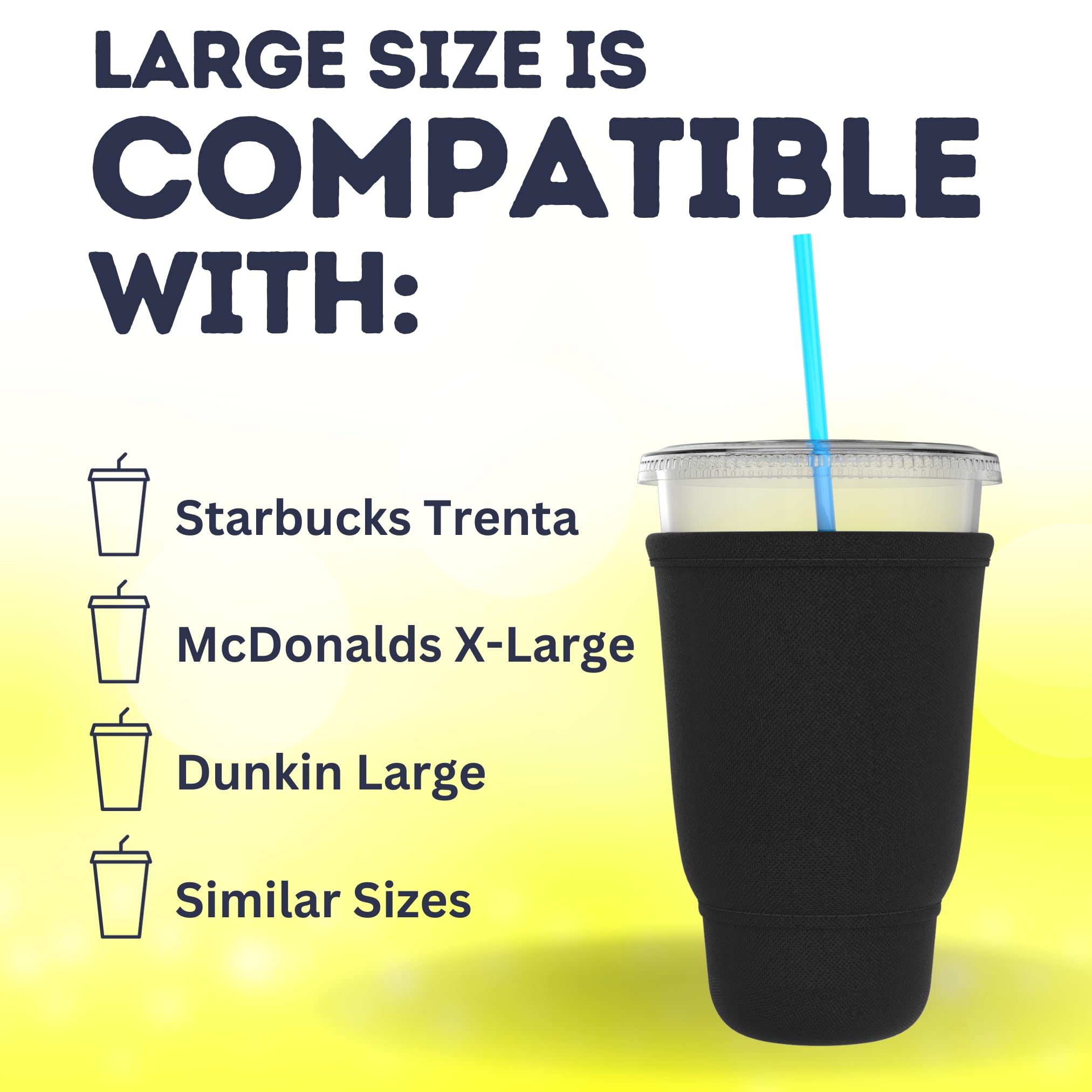 Tahoebay Iced Coffee Sleeves (4-Pack) Fits Large Drive-Thru Cups - Insulated Holders For Cold Drinks, Boba Tea, Shakes, Juice (M