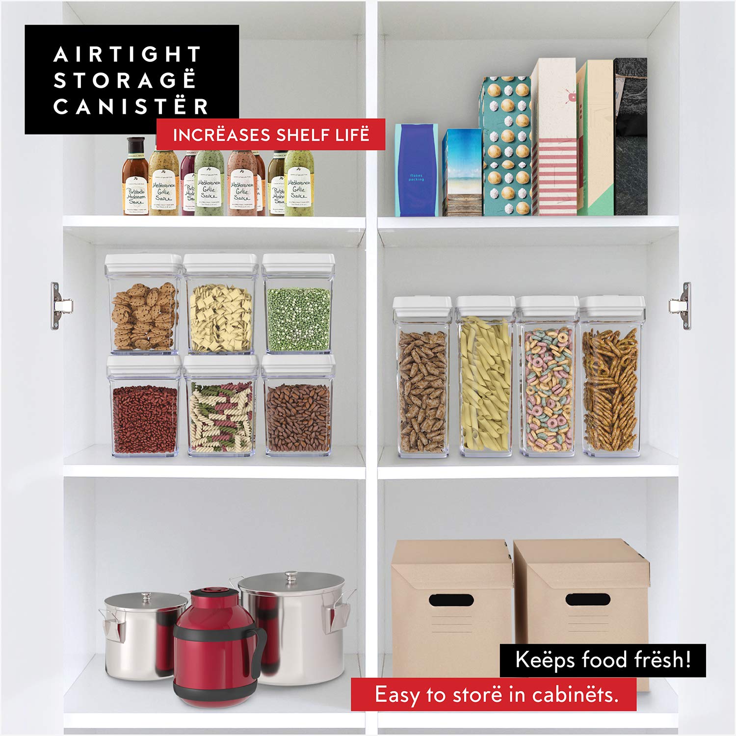 Dwllza Kitchen Airtight Food Storage Containers - 4 Piece Set Air Tight Pantry Storage Containers Clear Kitchen Organization And