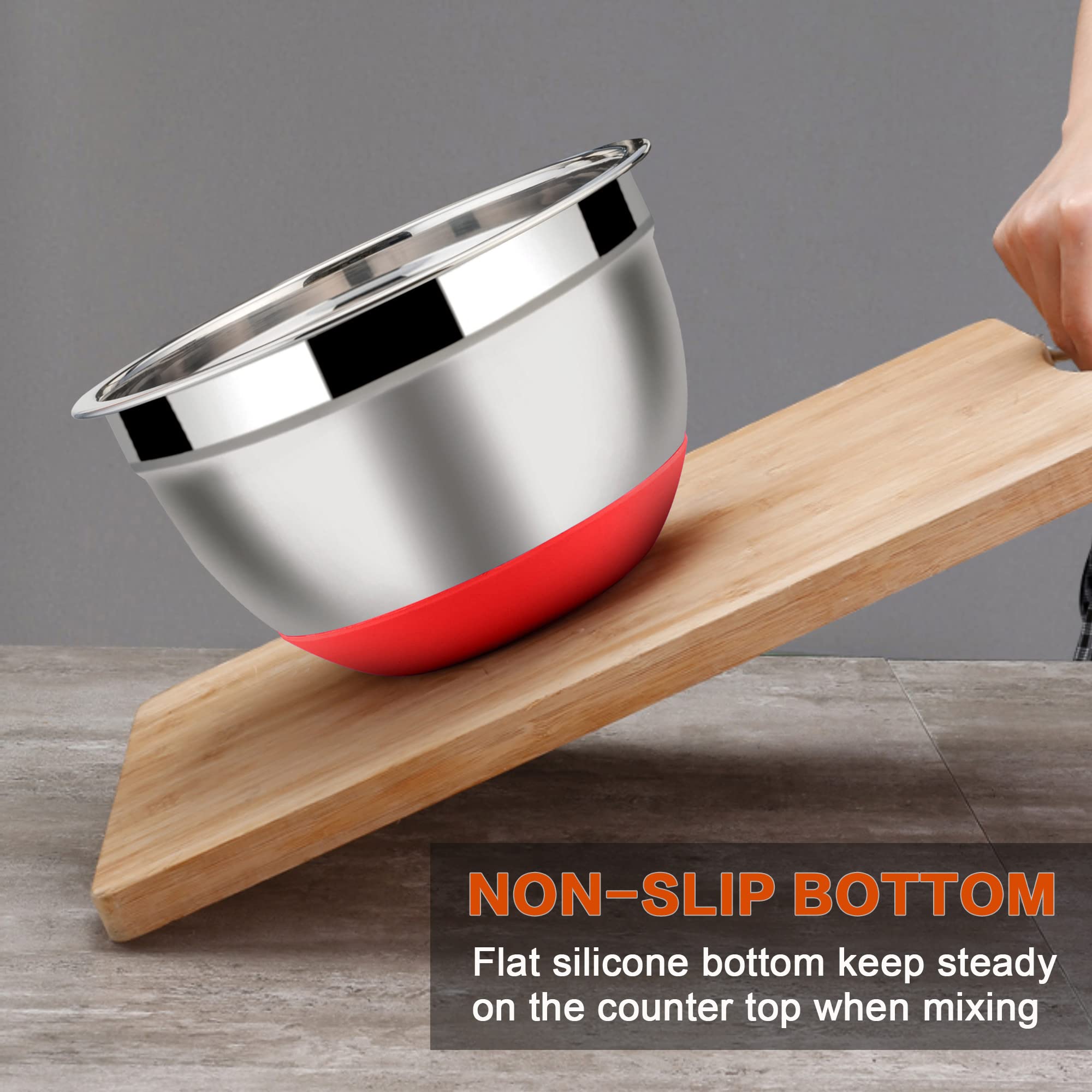 Lianyu Mixing Bowls With Airtight Lids Set Of 6, Stainless Steel Nesting Mixing Bowl With Non-Slip Bottom, Size 7, 3.5, 2.5, 2,