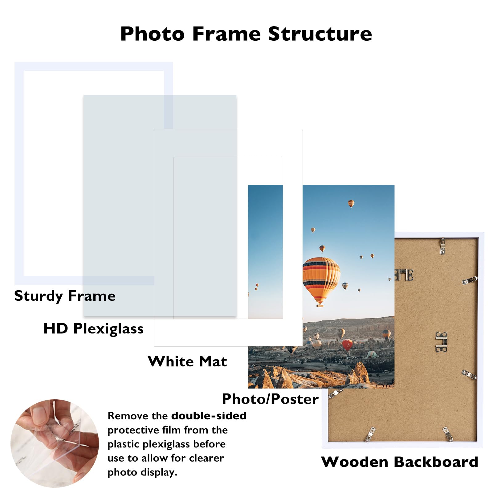 JCJMY 16.5x23.4 A2 Picture Frame White with 11.7x16.5 A3 Mat, Display Photo 11.7x16.5 with Mat or 16.5 x 23.4 Without Mat, Wall