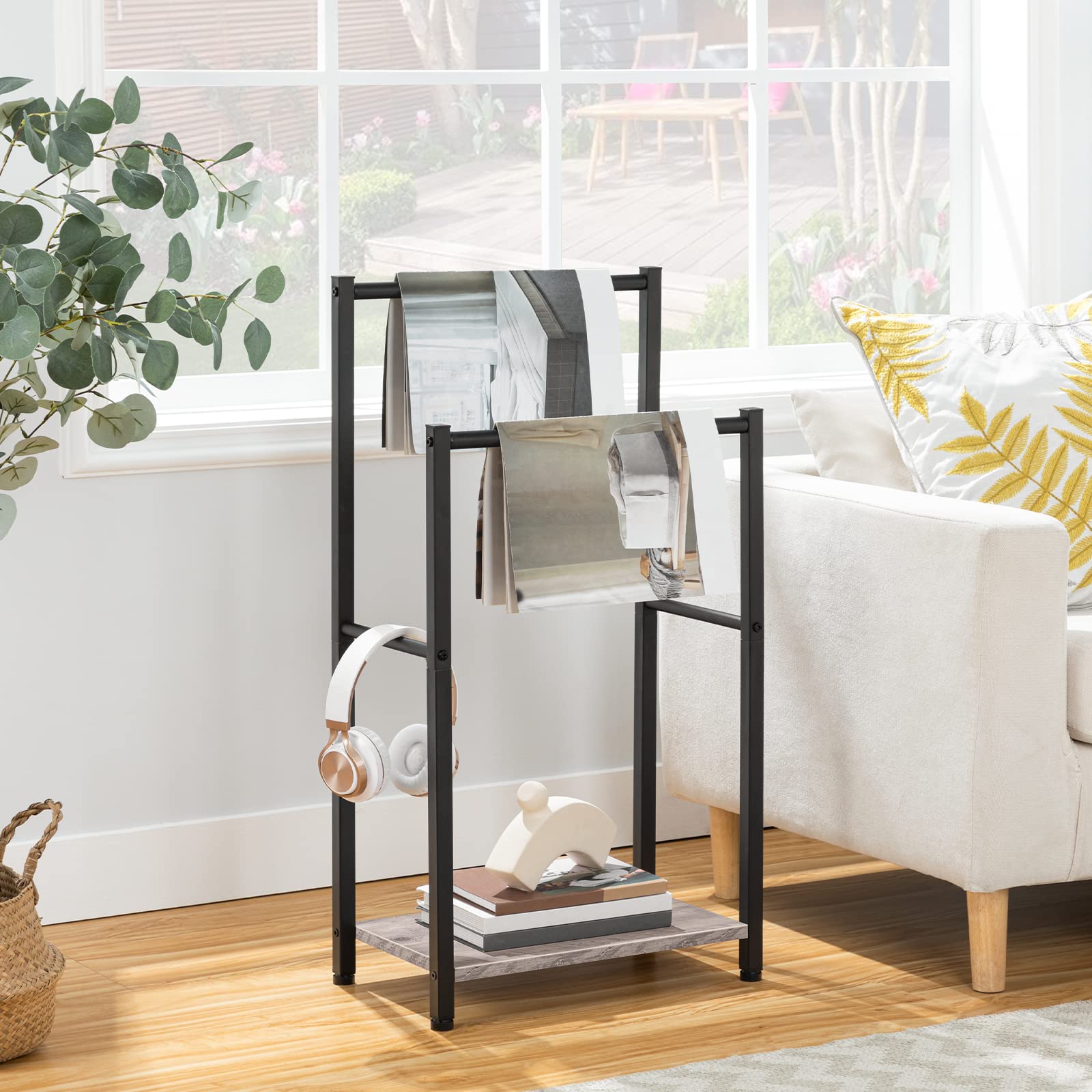 Hoobro Freestanding Towel Rack, 2 Tier Blanket Ladder Holder For Bathroom, 16.5'' L X 9.4'' W X 31.5'' H, Blanket Rack, Industri