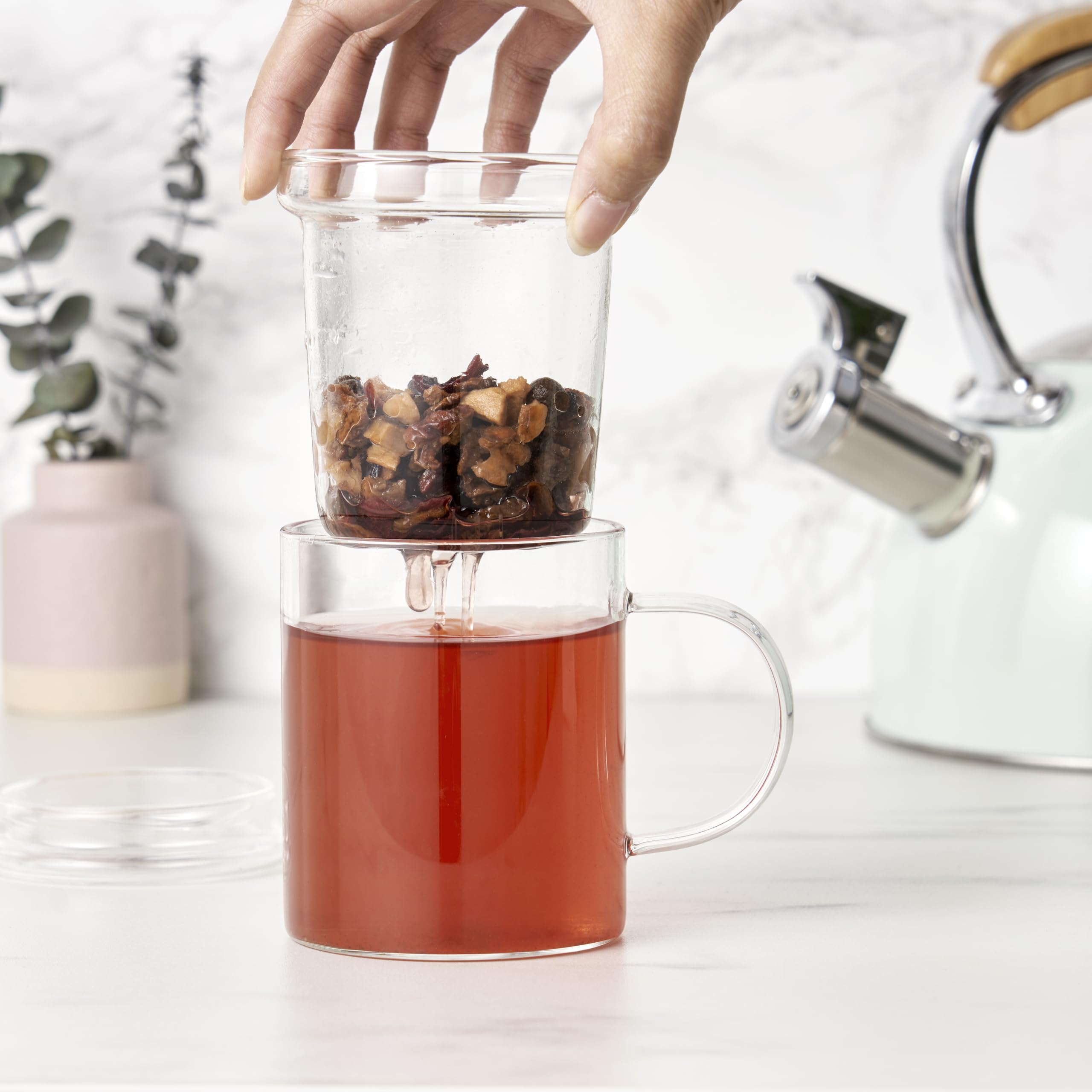 Pinky Up Blake Tea Infuser Mug With Lid, Glass Cups For Loose Leaf Or Flowering Teas, Travel Mugs, Home Office, Picnic, Camping,