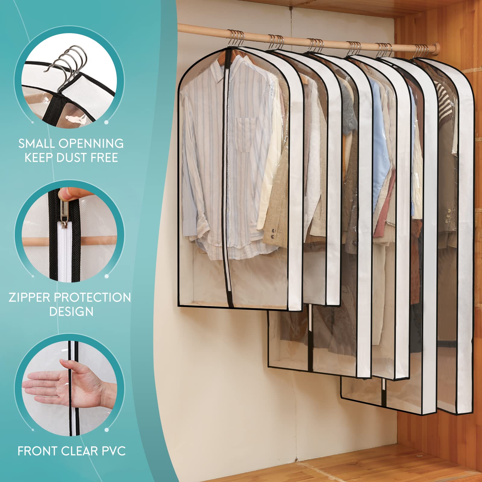 Clear Garment Bags for Hanging Clothes W/ 4'' Gussetes  4 PCs Garment Storage Bags  Garment Bags for Storage  Hanging Clothes Storage  Suit Bags for Closet Storage and Travel - 24'' x 50''/4 Pack