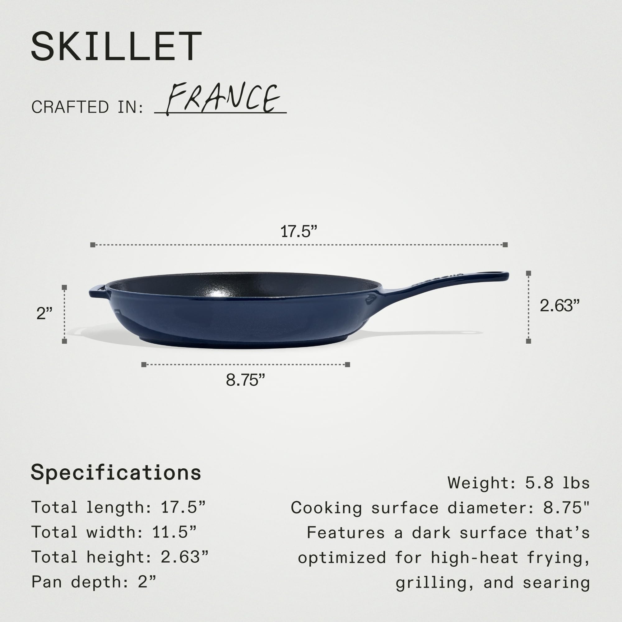 Made In Cookware - Enameled Cast Iron Skillet - Blue - Exceptional Heat Retention & Durability - Professional Cookware - Crafted