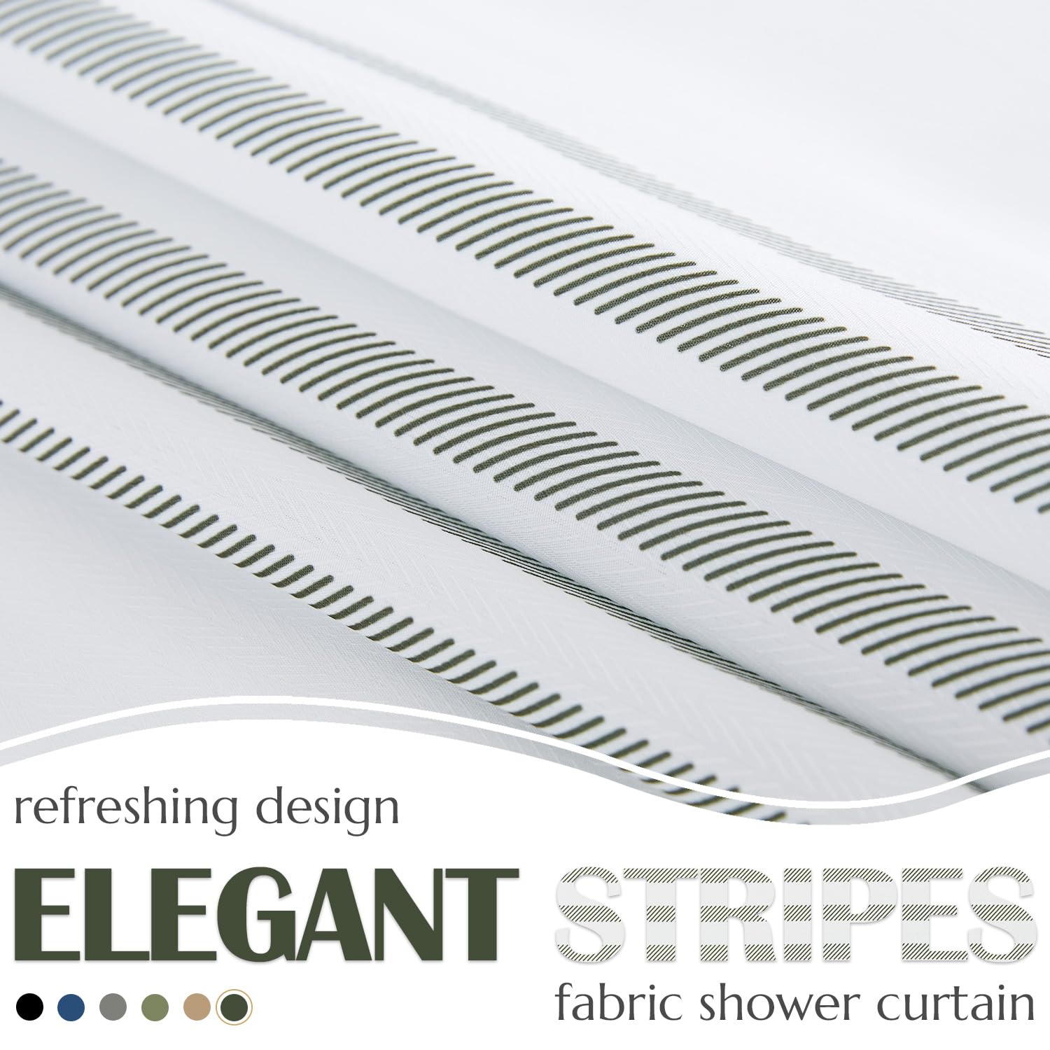 Jinchan White Shower Curtain With Greenblack Stripes Waterproof Fabric Shower Curtain For Bathroom Modern Neutral Farmhouse Show