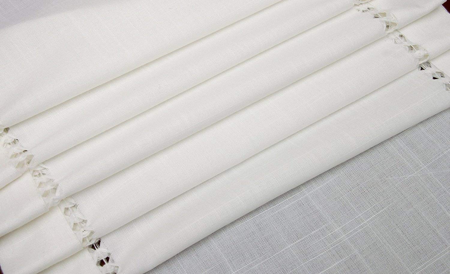 Grelucgo Handmade Hemstitched Natural Rectangle White Lace Table Runners (14X48 Inch)