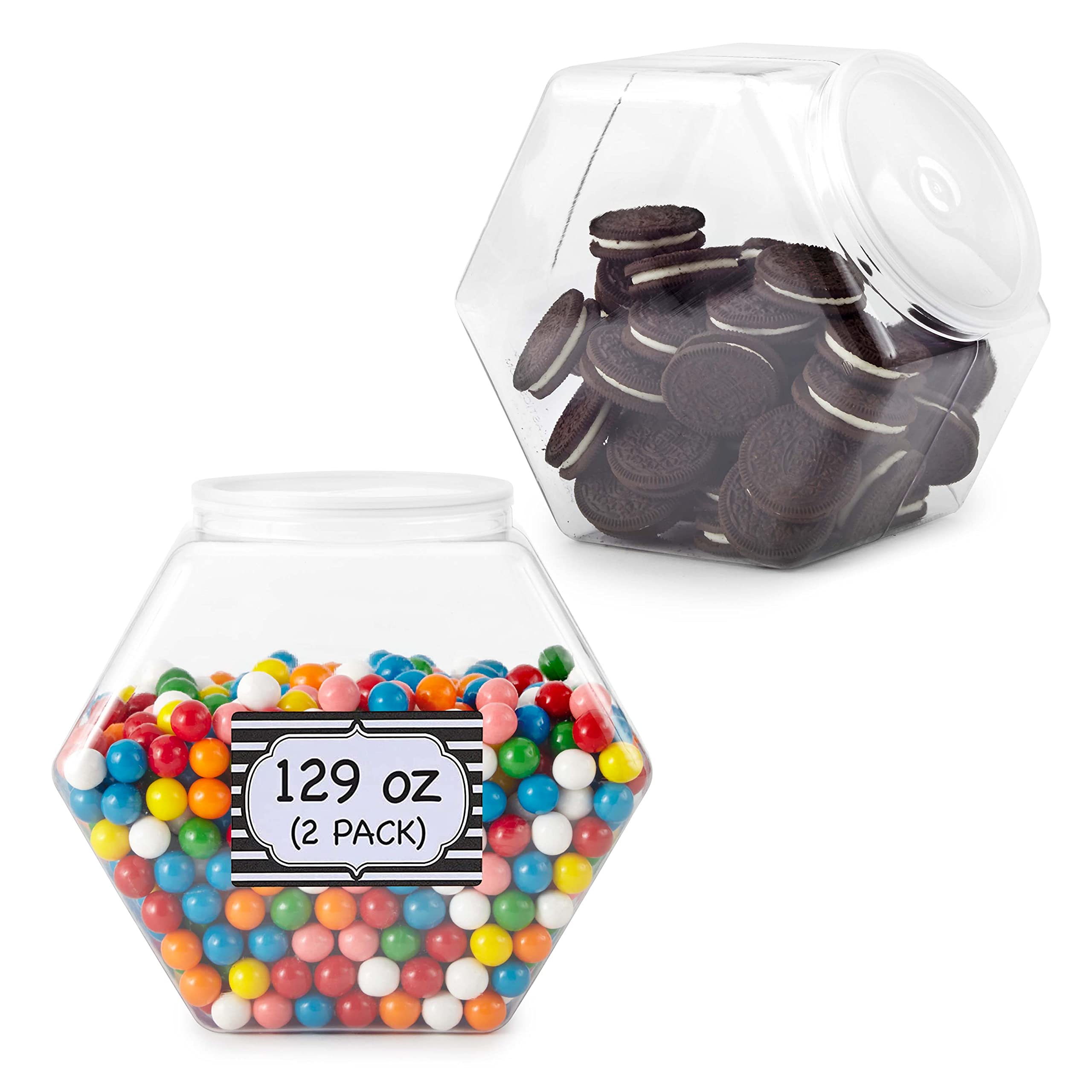 129 Oz Hexagon Cookie Jars With Lids ( 2 Pack) Wide Mouth Plastic Jars With Lid Reusable & Recyclable Shatterproof Jars Clear Pl