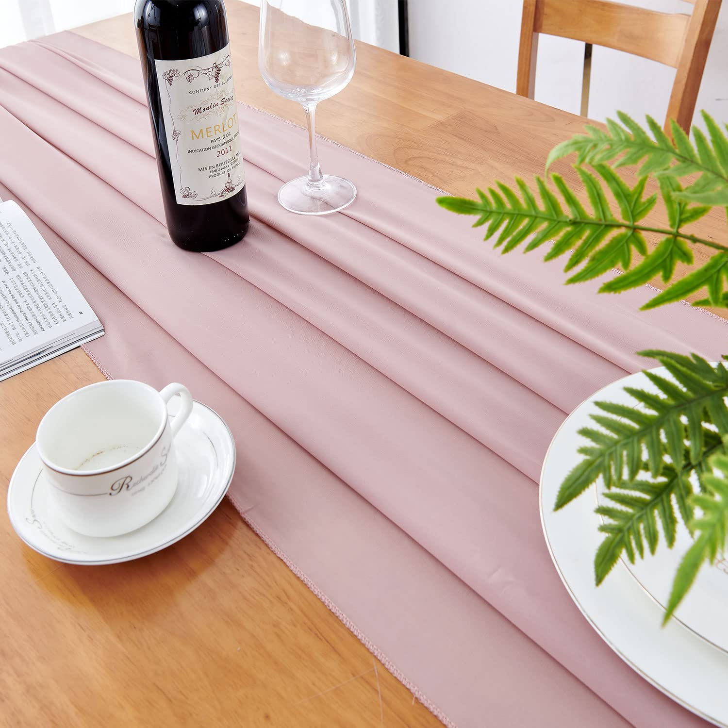 Delovo 2Packs Dusty Rose Chiffon Table Runner 27X120 Inches Long Sheer Fabric Table Runner For Wedding Party Banquets Bridal Hom
