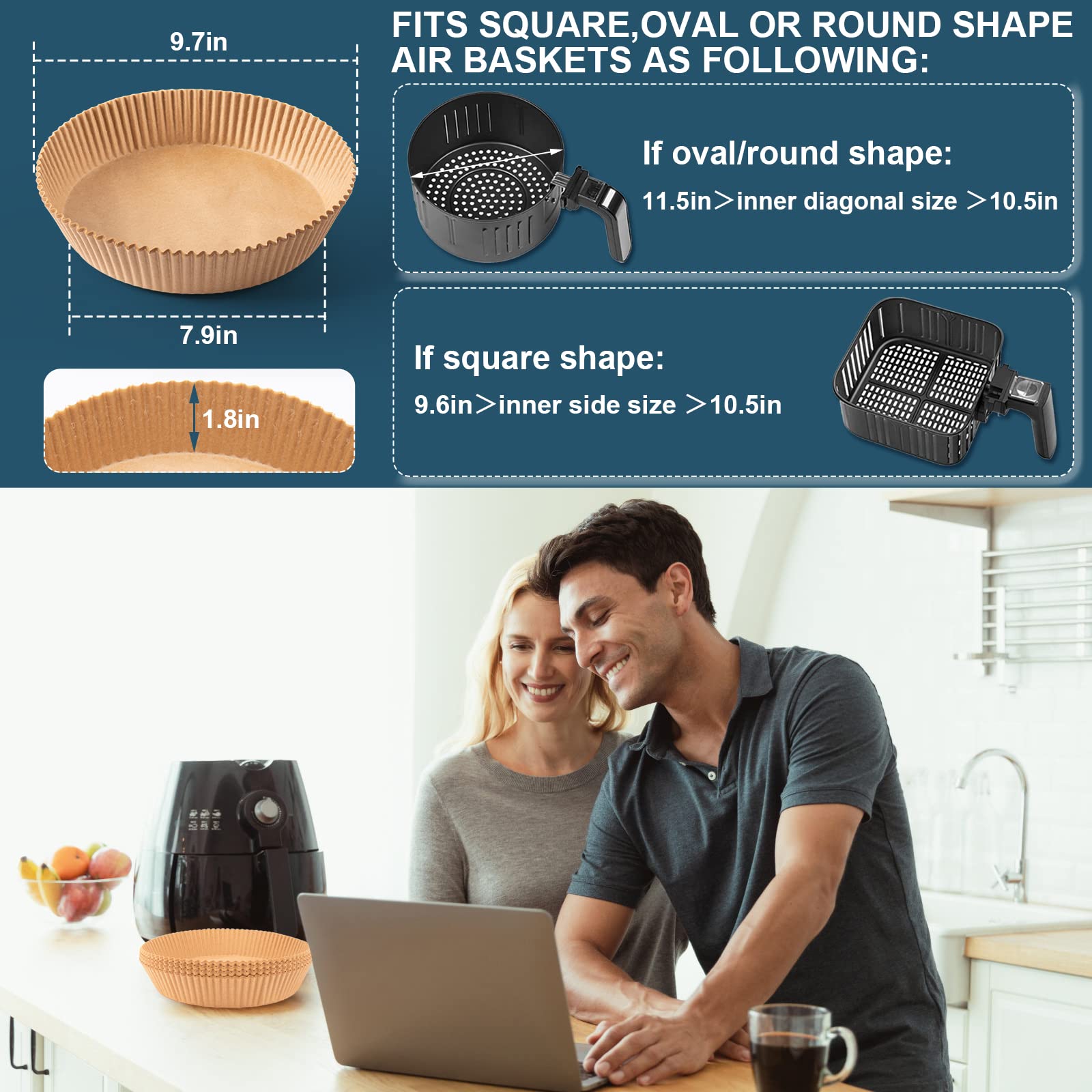 100Pcs Air Fryer Disposable Paper Liner, 7.9Inch Non-Stick Air Fryer Parchment Paper Liners, Baking Paper For Air Fryer Oil-Proo