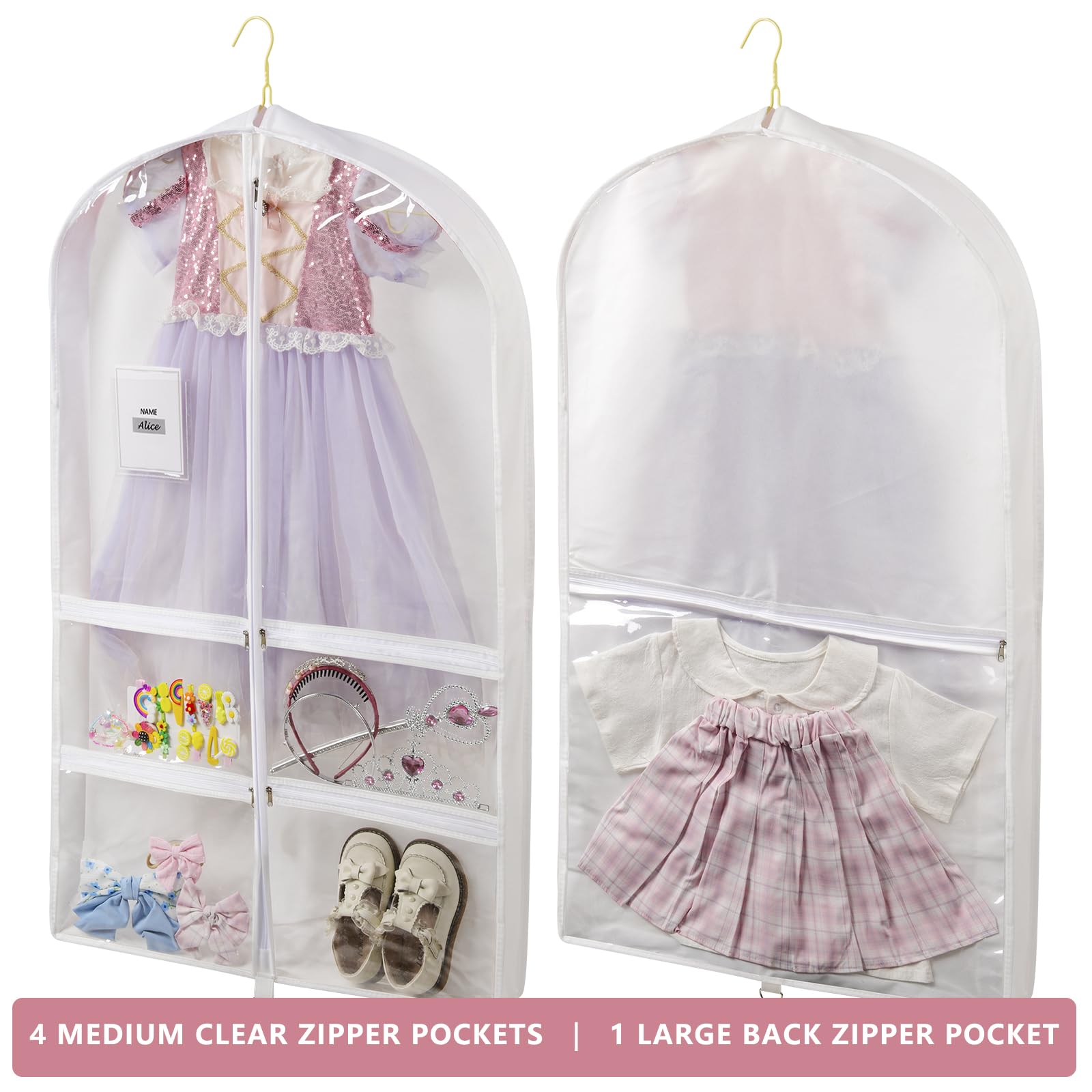 Belinlen 5 Pack 40'' Garment Bags For Hanging Clothes Storage, Clear Moth Proof Suits Covers With 4'' Gussets For Closet Storage