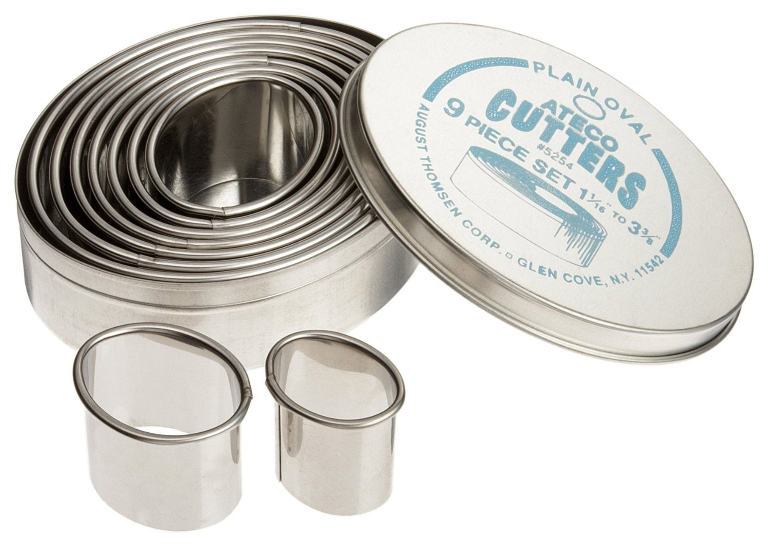 Ateco Rectangle Pastry Fluted Round Cutters In Graduated Sizes, Plain Edge, Oval